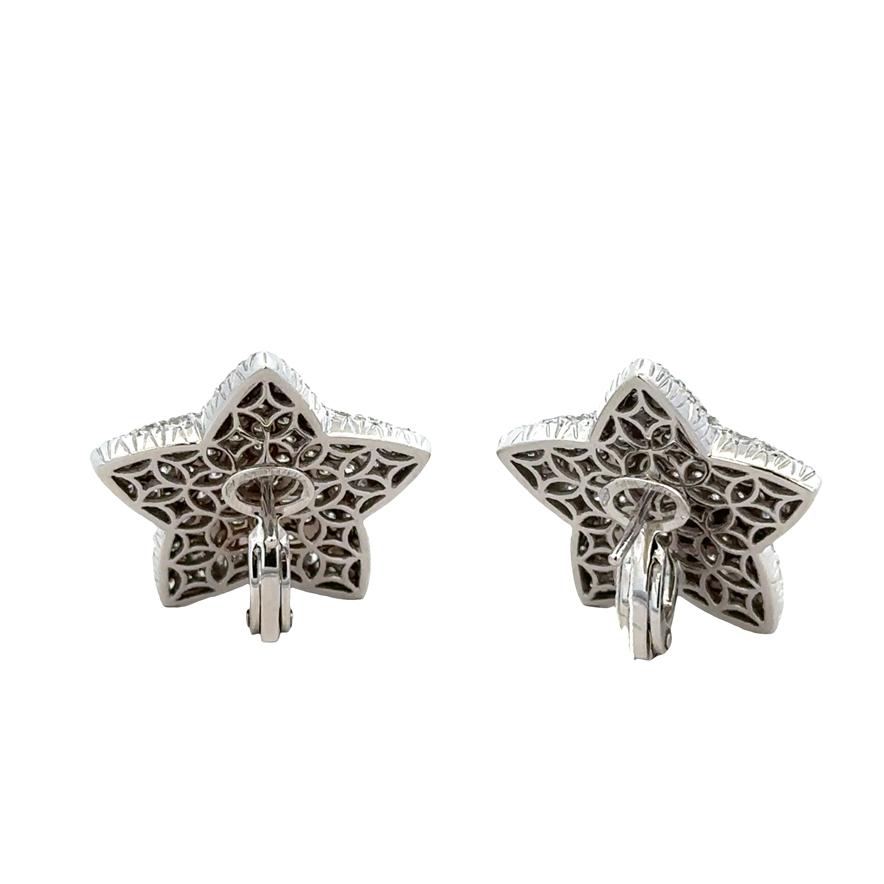 18k White Gold Diamond Star Motif Statement Earrings - Image 2