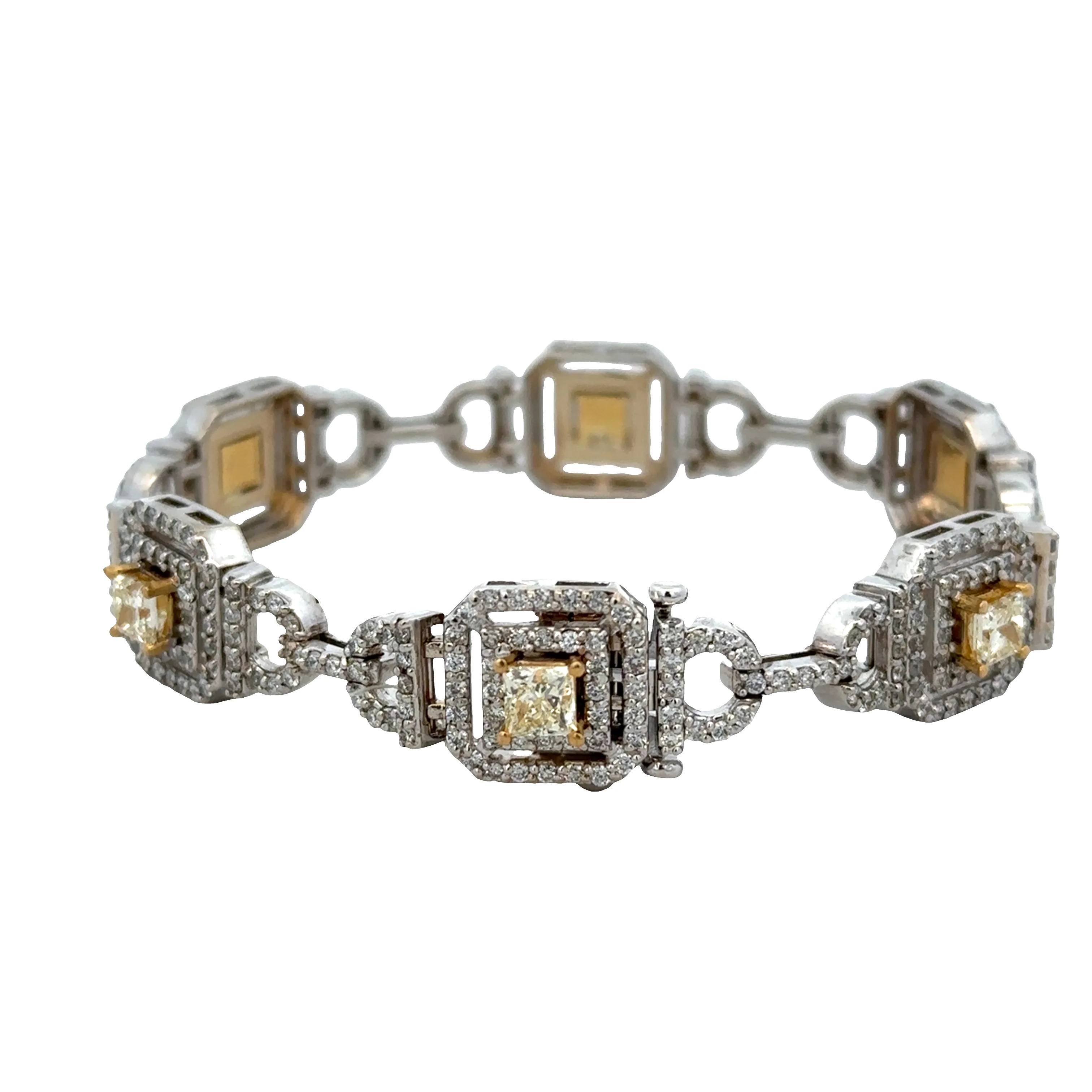 18k White Gold Fancy Light Yellow Princess Cut & Diamond Bracelet – 7" - Image 2