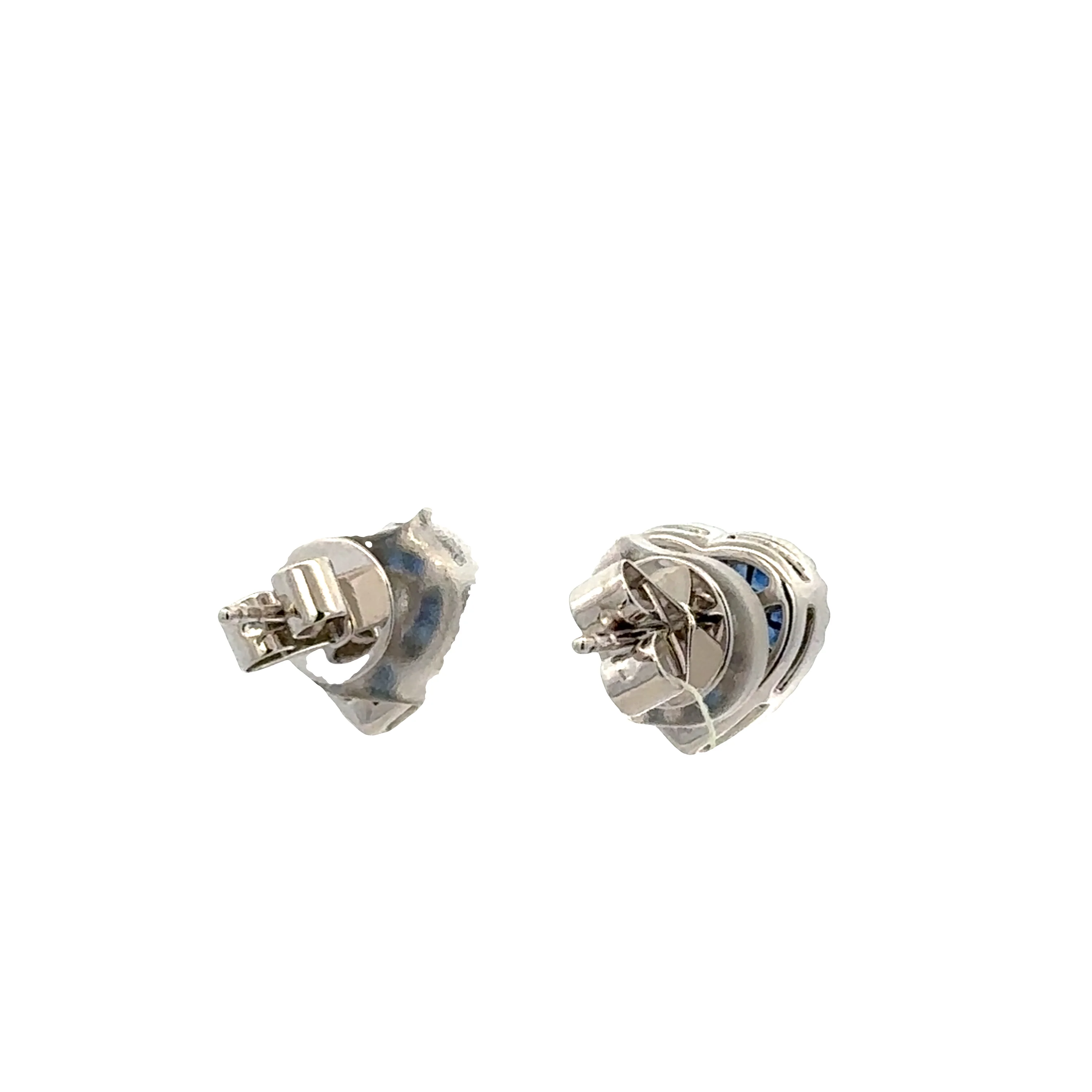18k White Gold Heart-Shaped Sapphire & Diamond Stud Earrings - Image 2