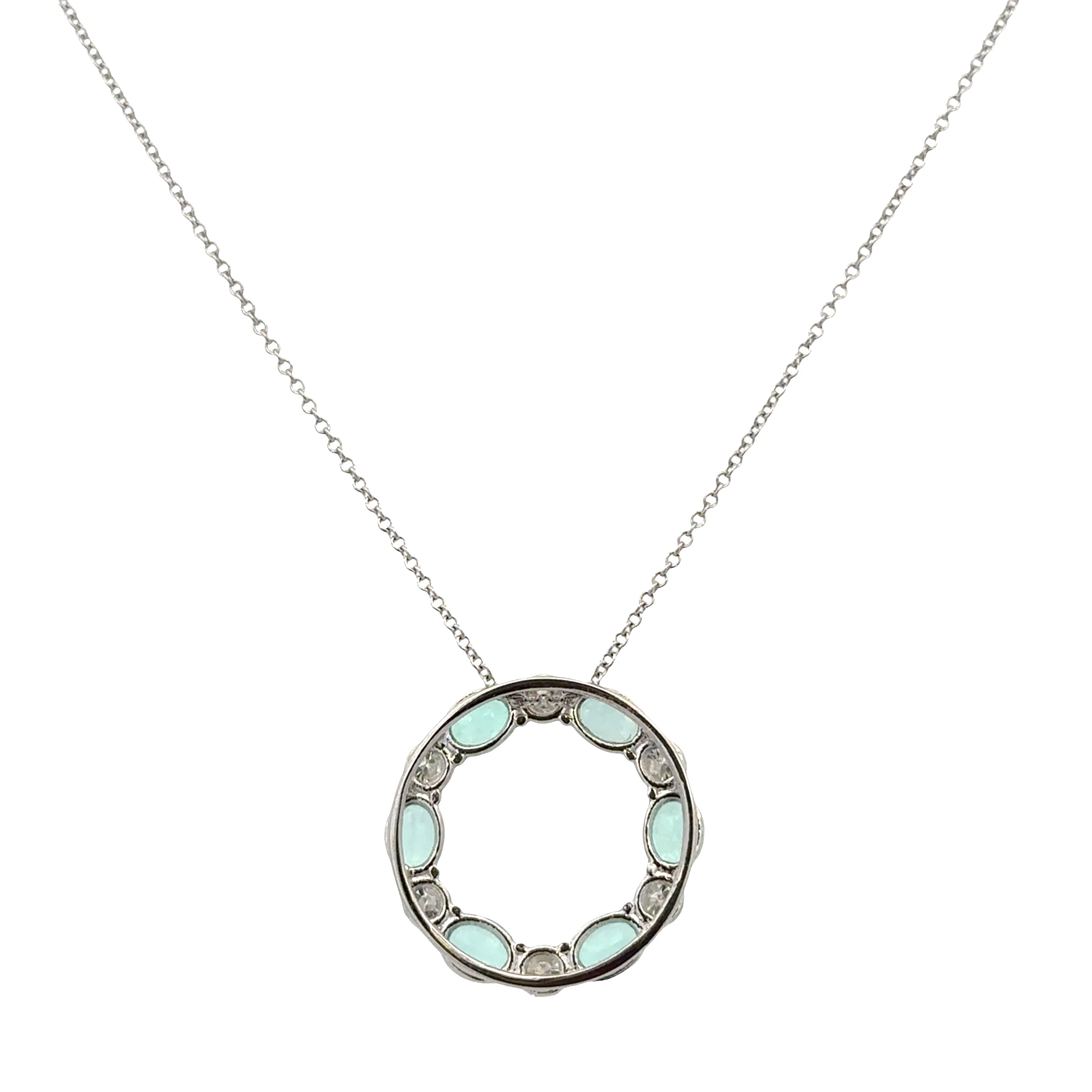 18k White Gold Necklace with 1.83 CT Oval Paraiba Tourmalines and 0.78 CT Diamonds – Adjustable 16"-18" - Image 3