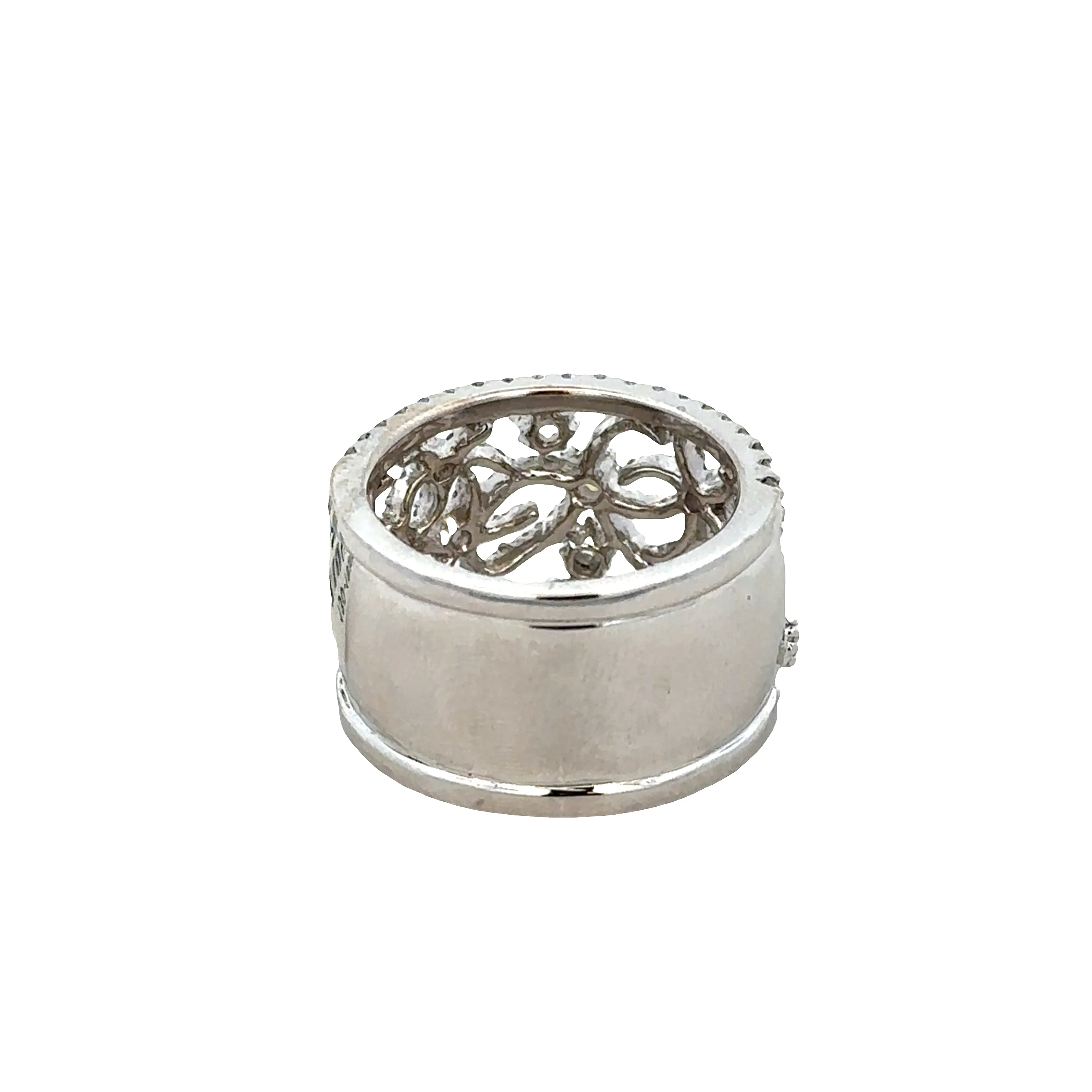 18k White Gold Openwork Rose-Cut & Round Diamond Band – Size 8 - Image 2