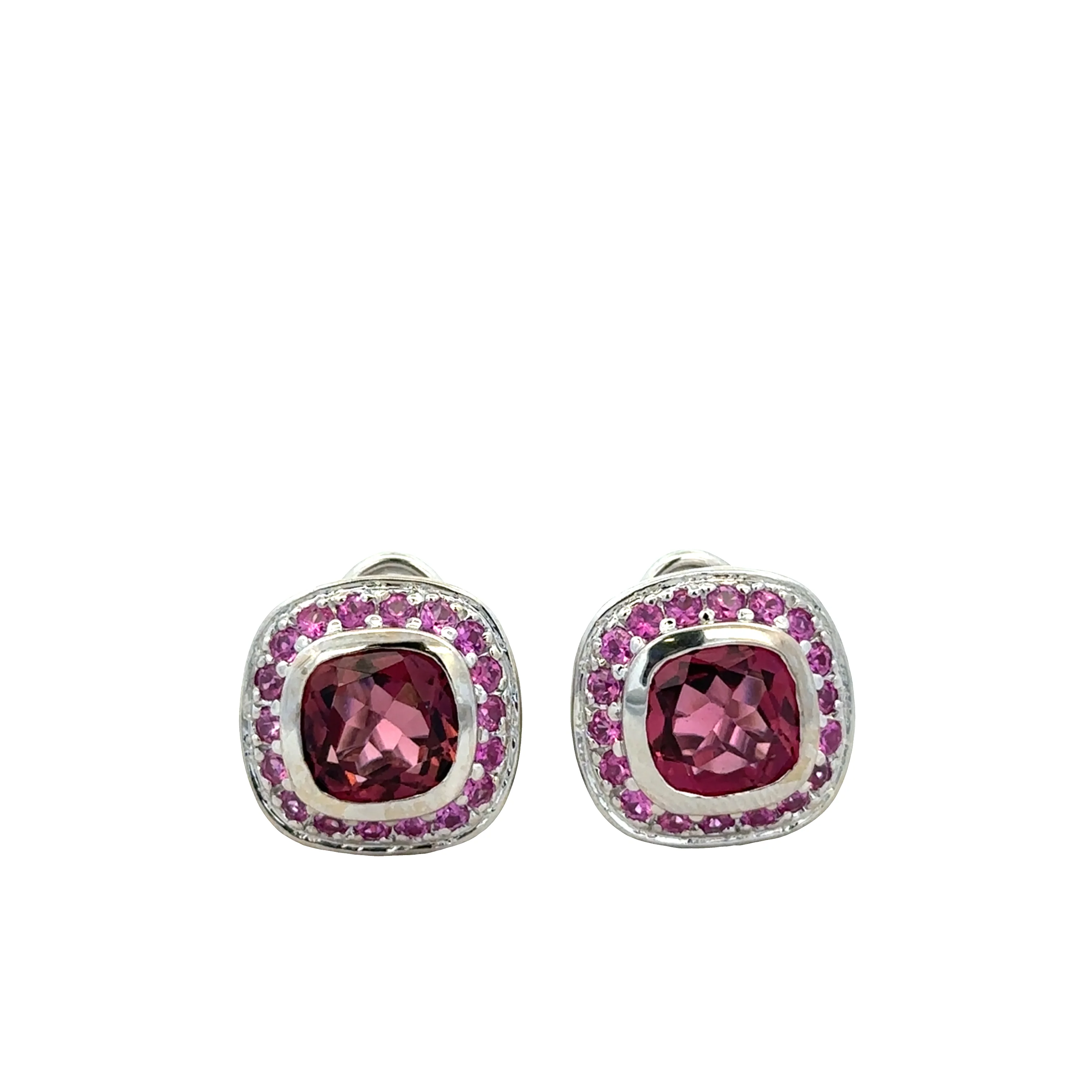 18k White Gold Pink Sapphire Halo Earrings – 6.50 CTW