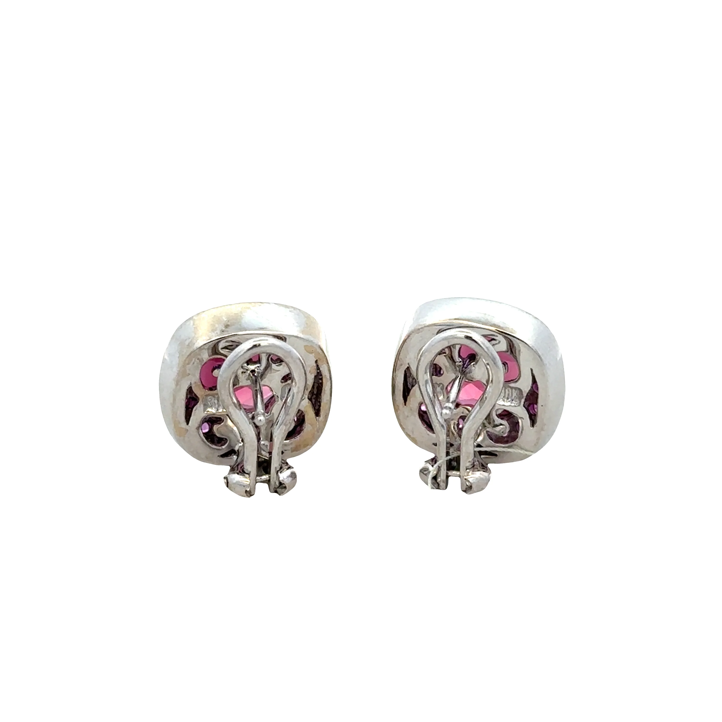 18k White Gold Pink Sapphire Halo Earrings – 6.50 CTW - Image 2