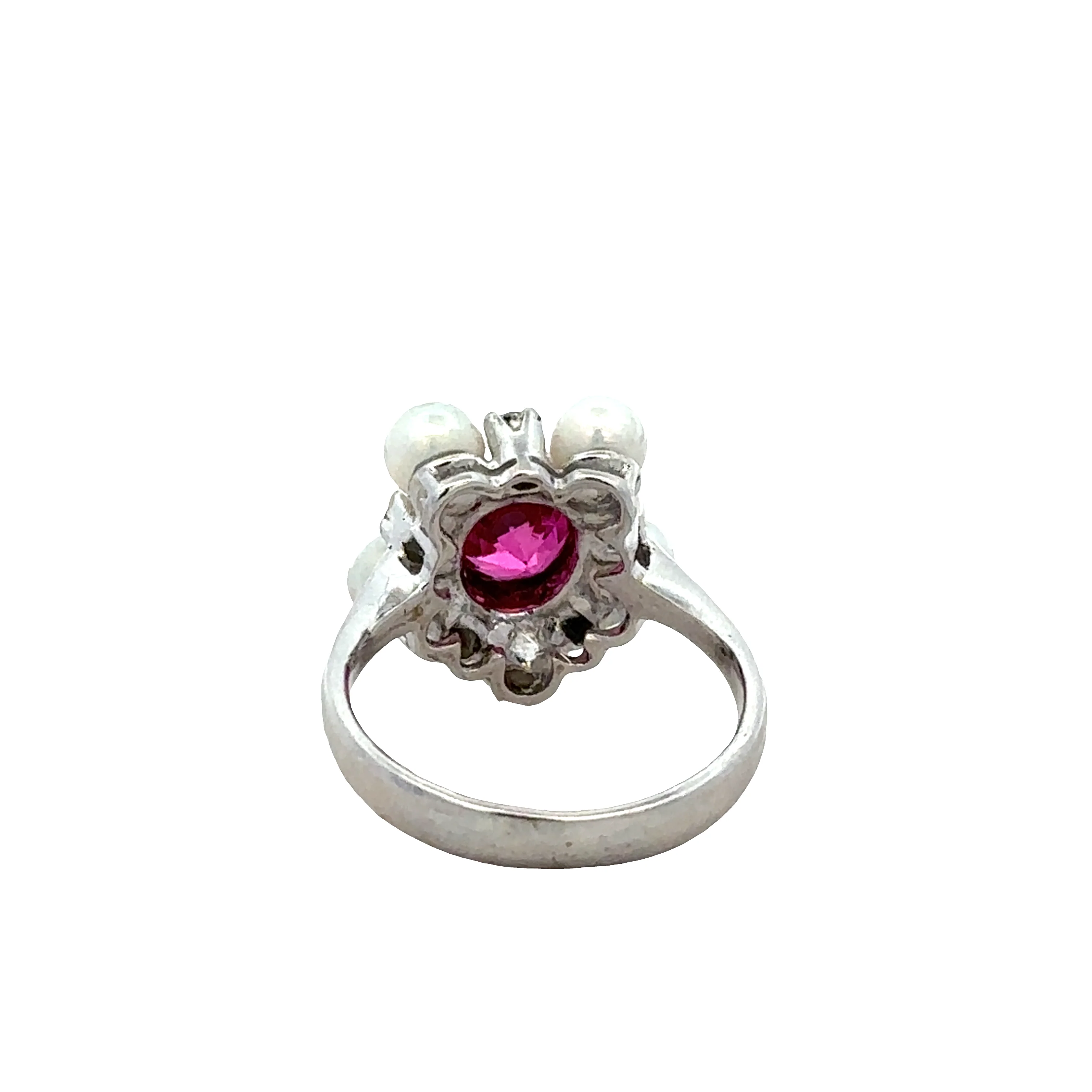 18k White Gold Pink Spinel, Pearl & Diamond Cluster Ring – Size 5.25 - Image 3