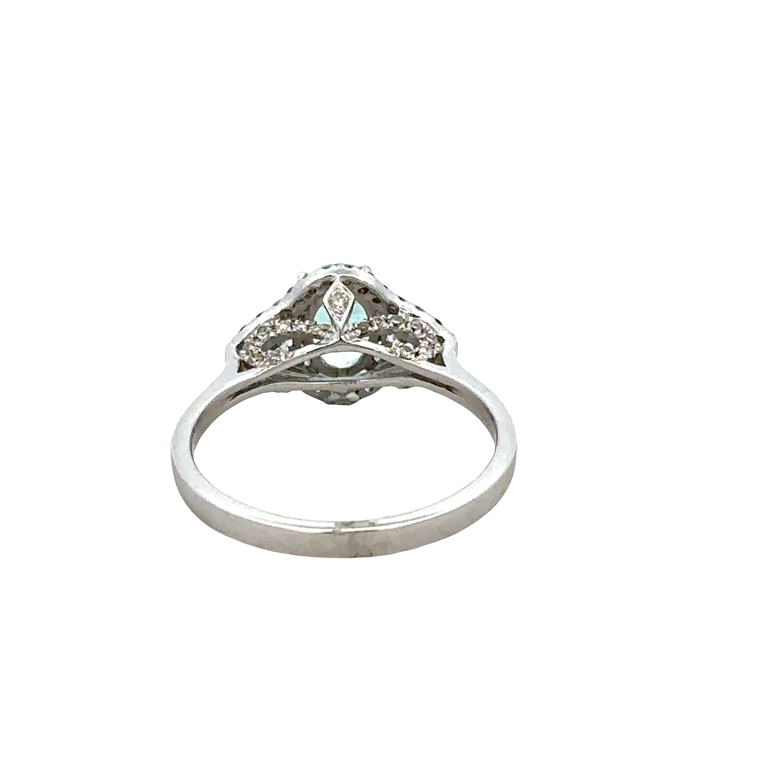 18k White Gold Ring with 0.96 CT Light Paraiba Tourmaline, Trillion and Round Diamond Accents – Size 6 - Image 3