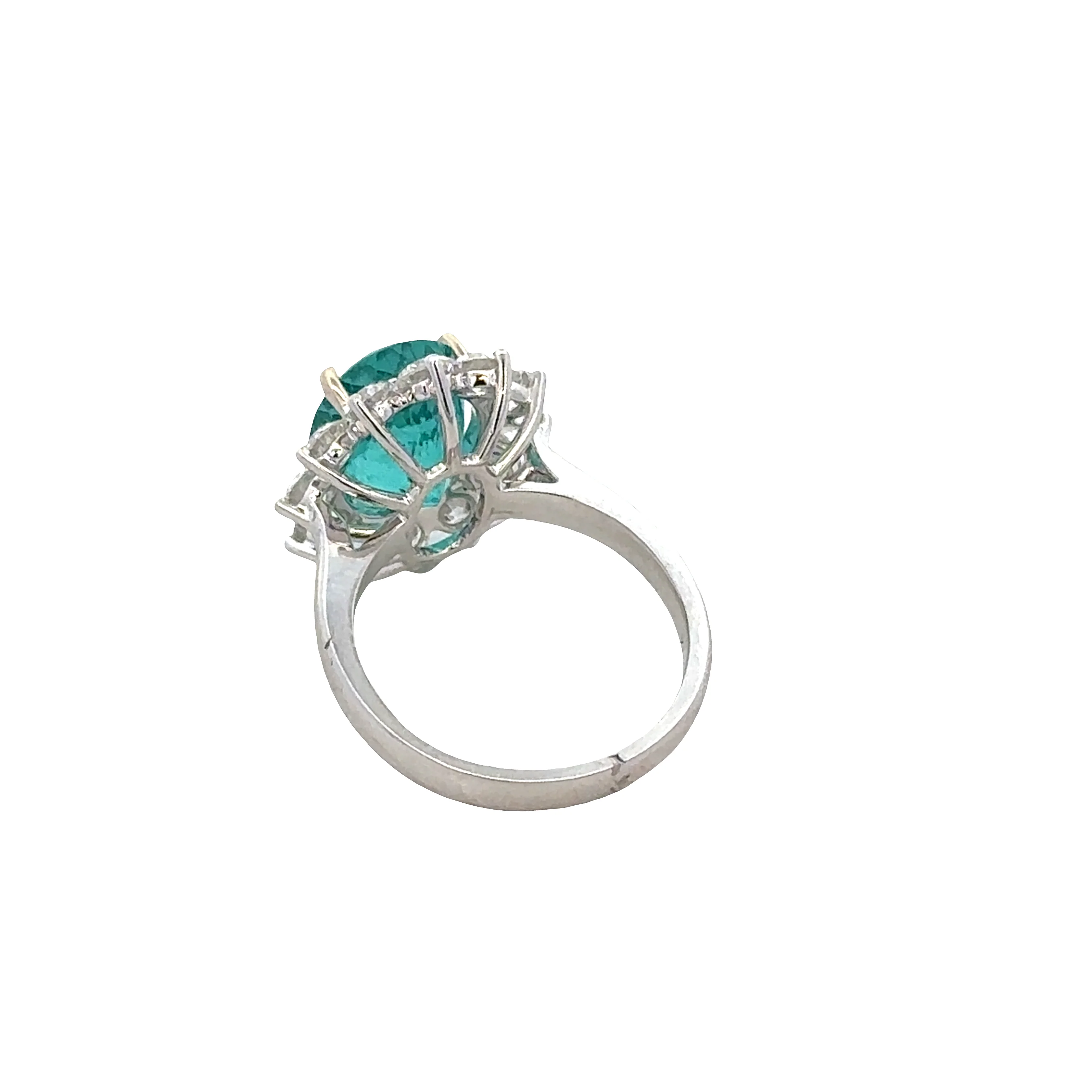 18k White Gold Ring with 5.28 CT Oval Paraiba Tourmaline and 1.54 CTW Diamond Starburst Halo – Size 6.75 - Image 3