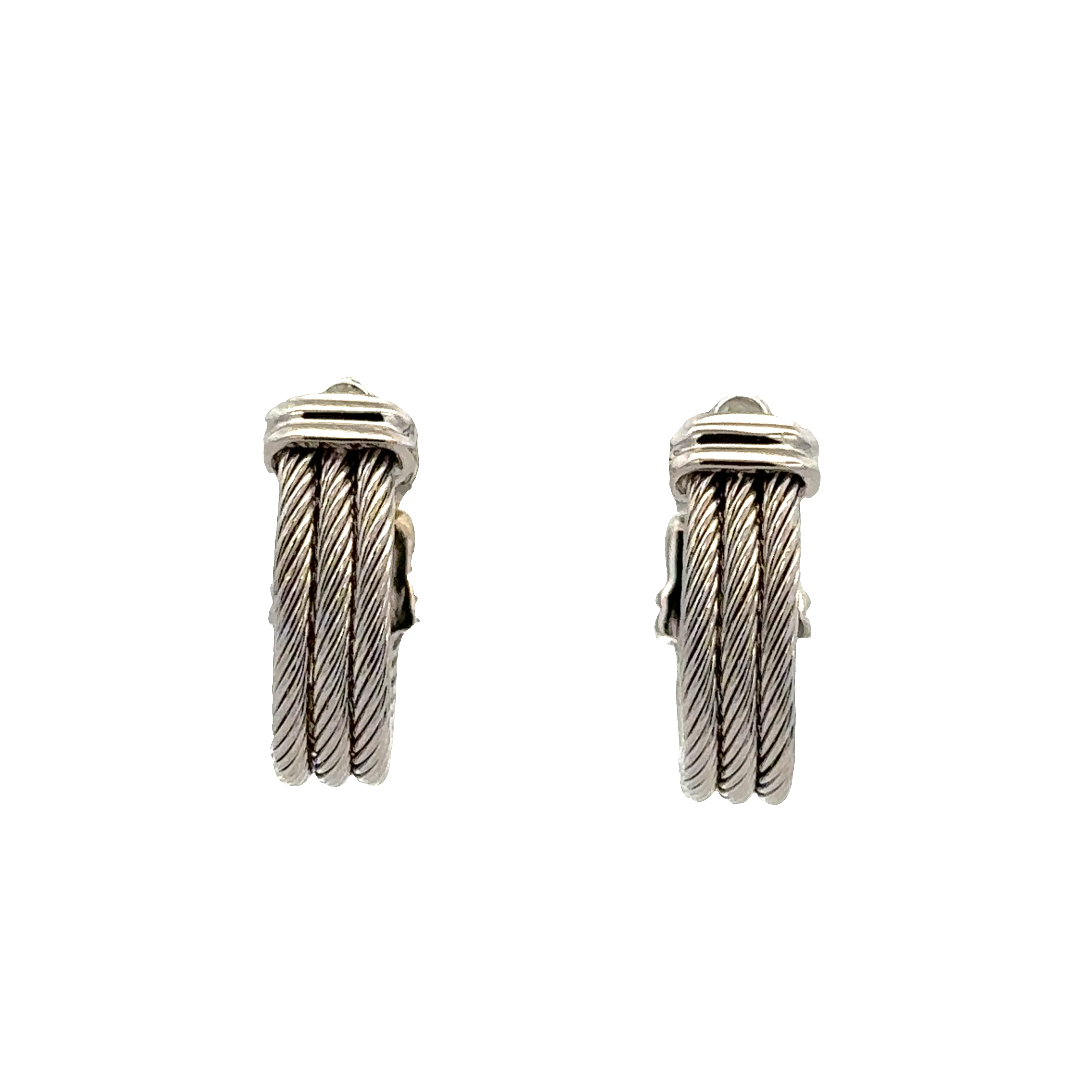 18k White Gold Rope Accented Huggie Earrings with Bezel Set Diamonds - Image 2