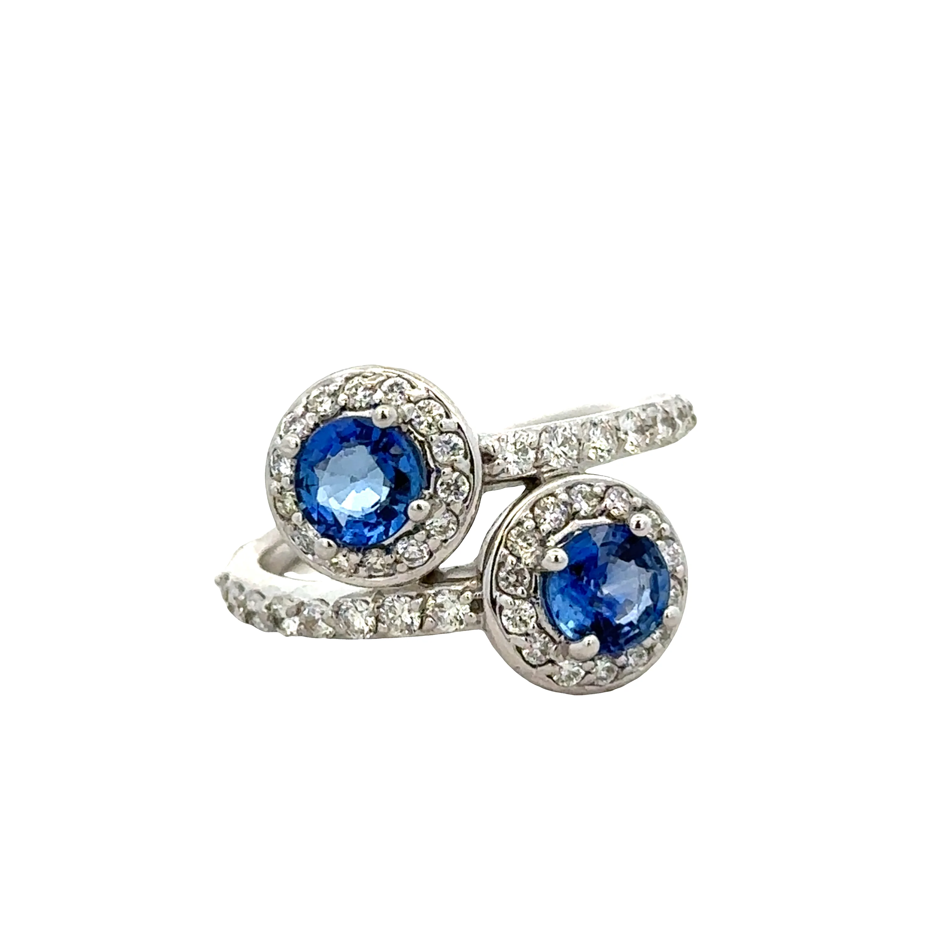 18k White Gold Sapphire & Diamond Bypass Ring – Size 6