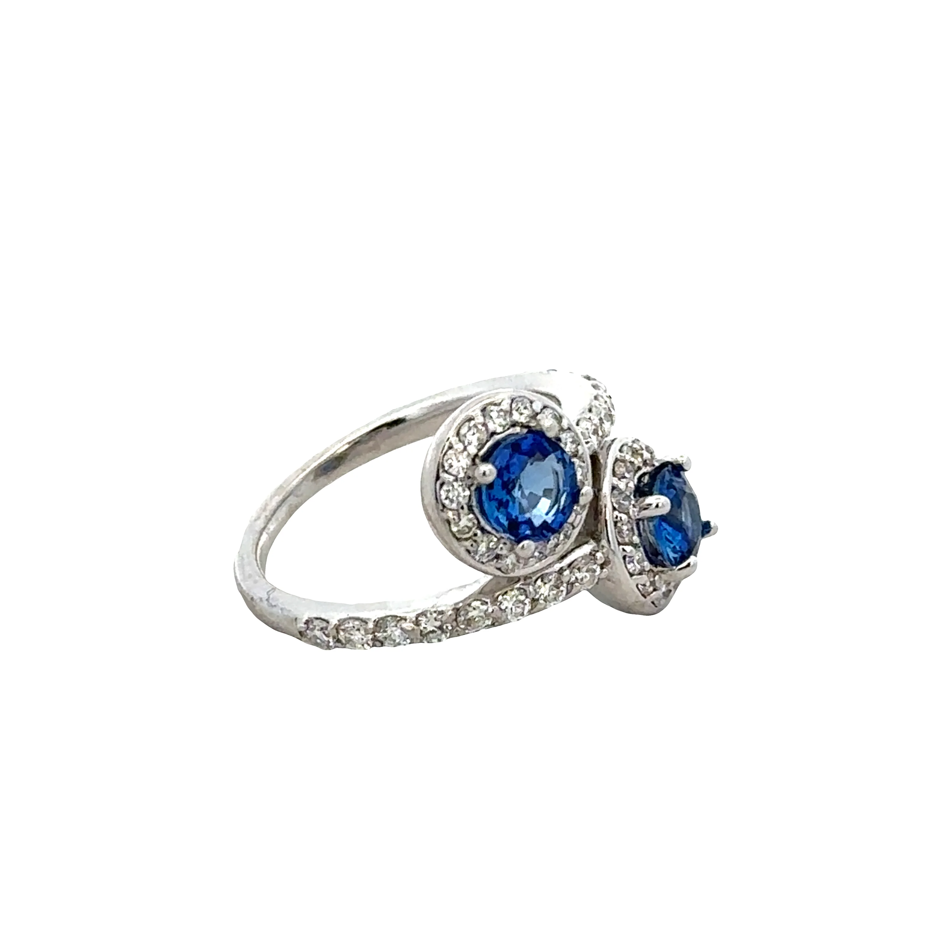 18k White Gold Sapphire & Diamond Bypass Ring – Size 6 - Image 2