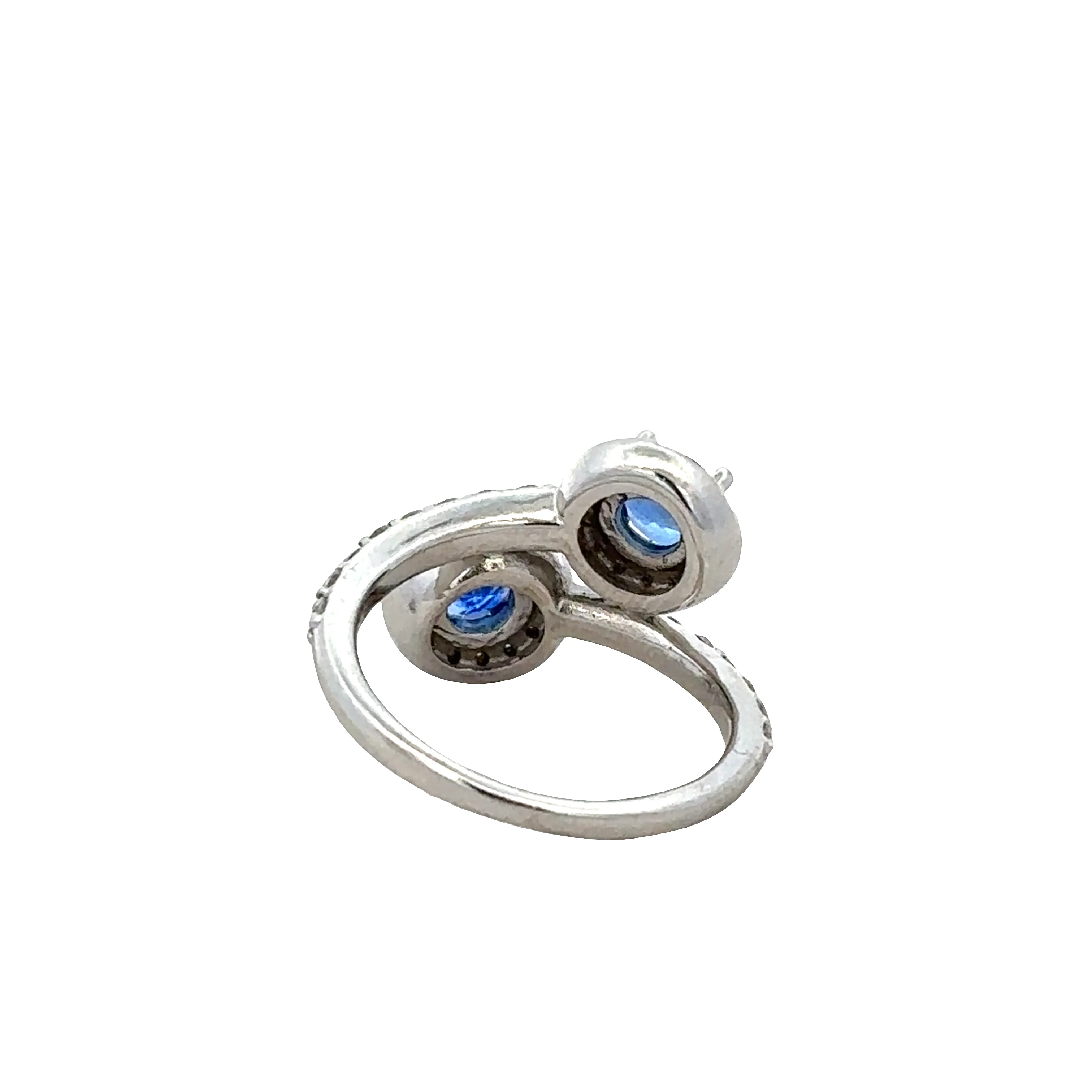 18k White Gold Sapphire & Diamond Bypass Ring – Size 6 - Image 3
