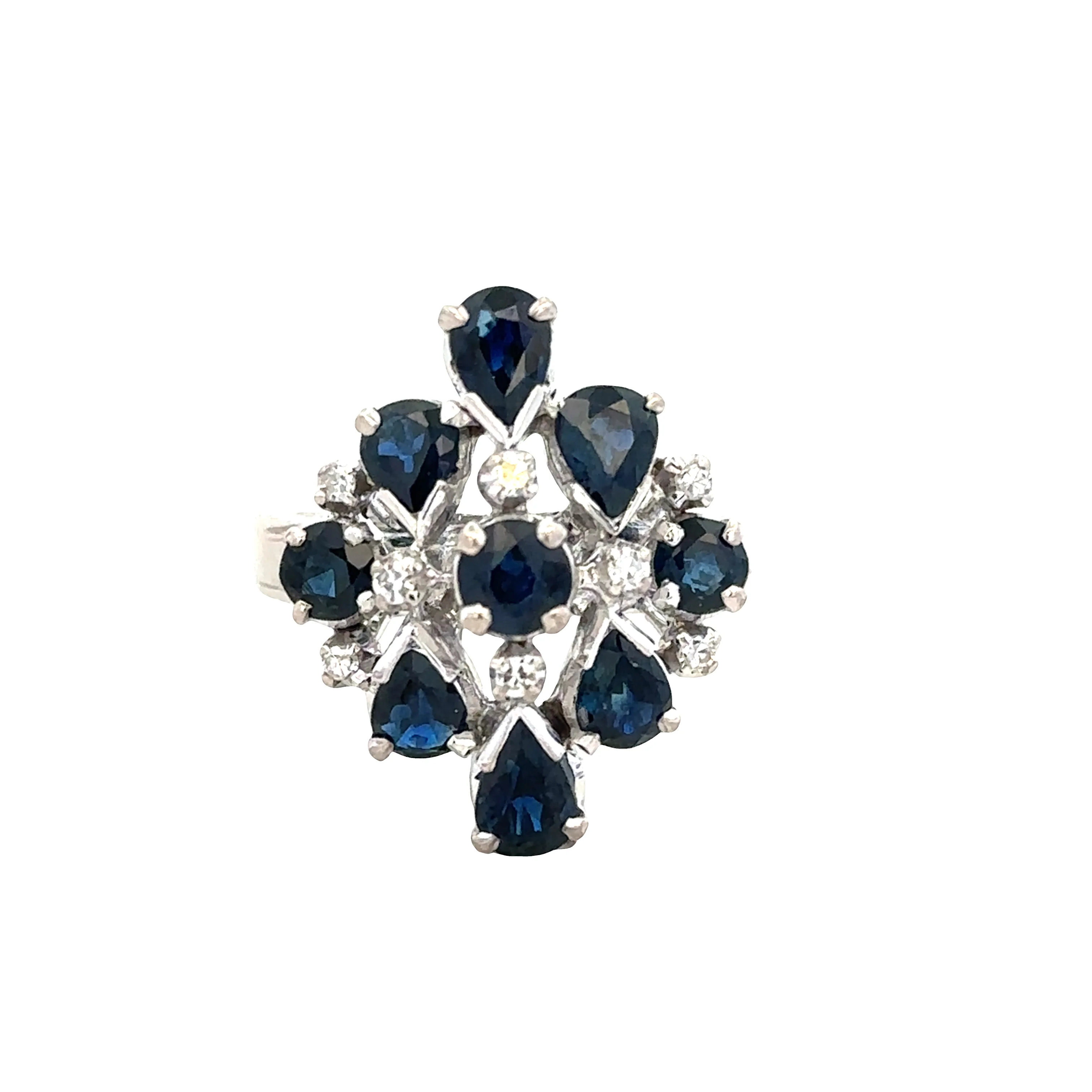 18k White Gold Sapphire & Diamond Cocktail Ring – Size 6