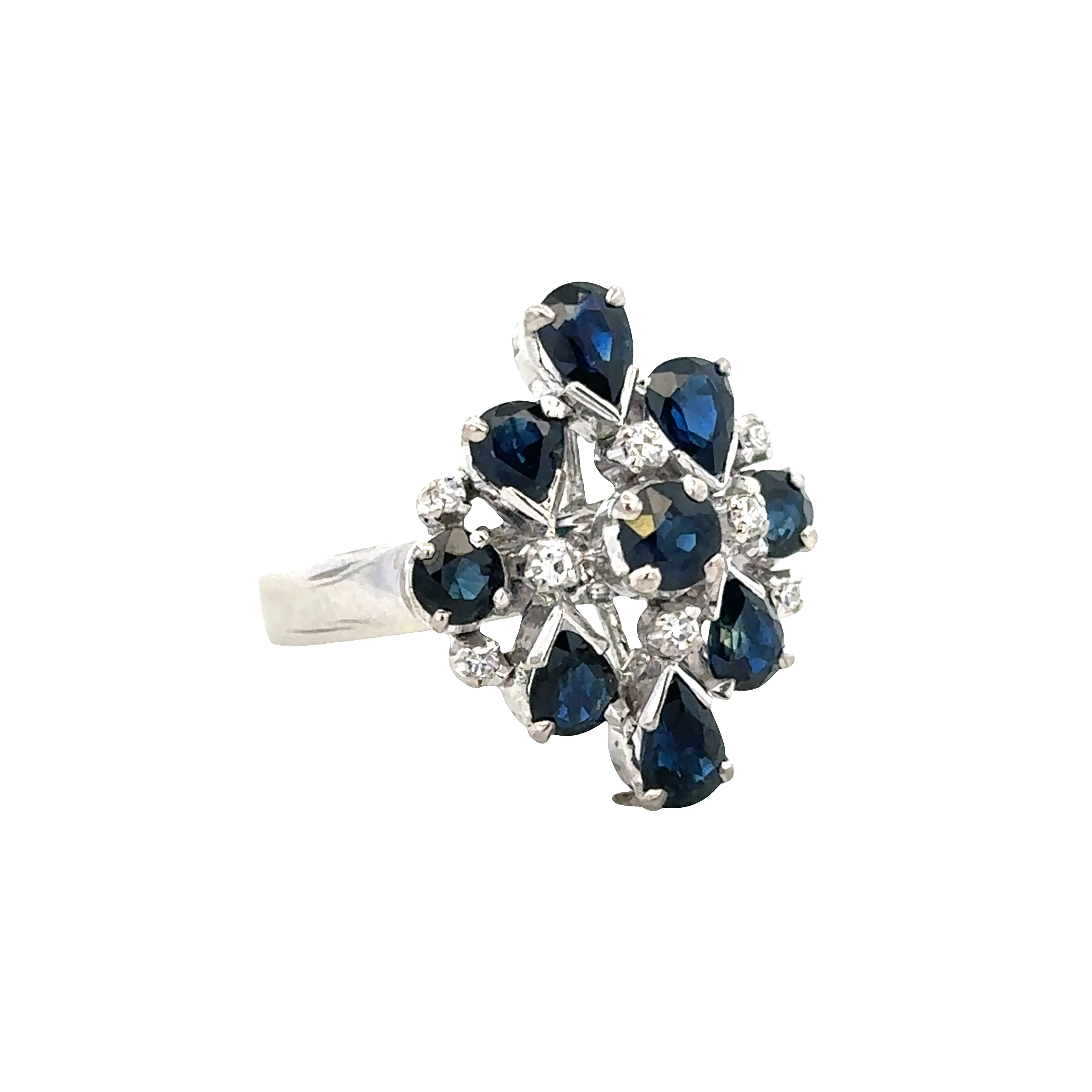 18k White Gold Sapphire & Diamond Cocktail Ring – Size 6 - Image 2