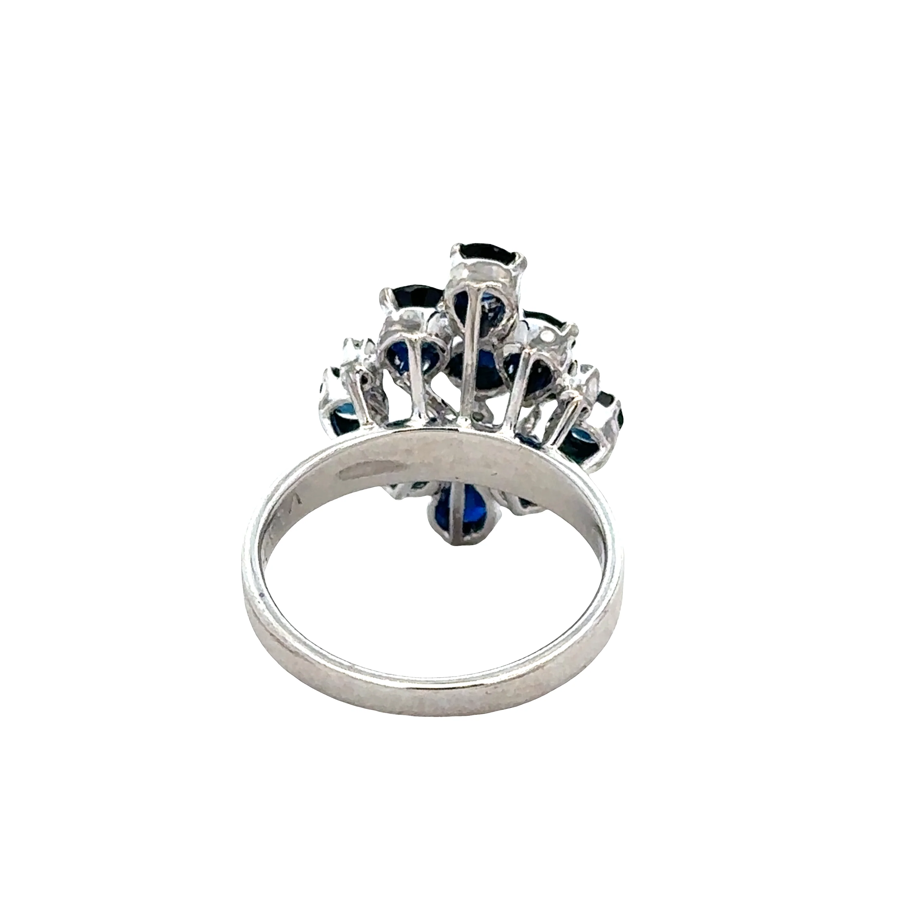 18k White Gold Sapphire & Diamond Cocktail Ring – Size 6 - Image 3