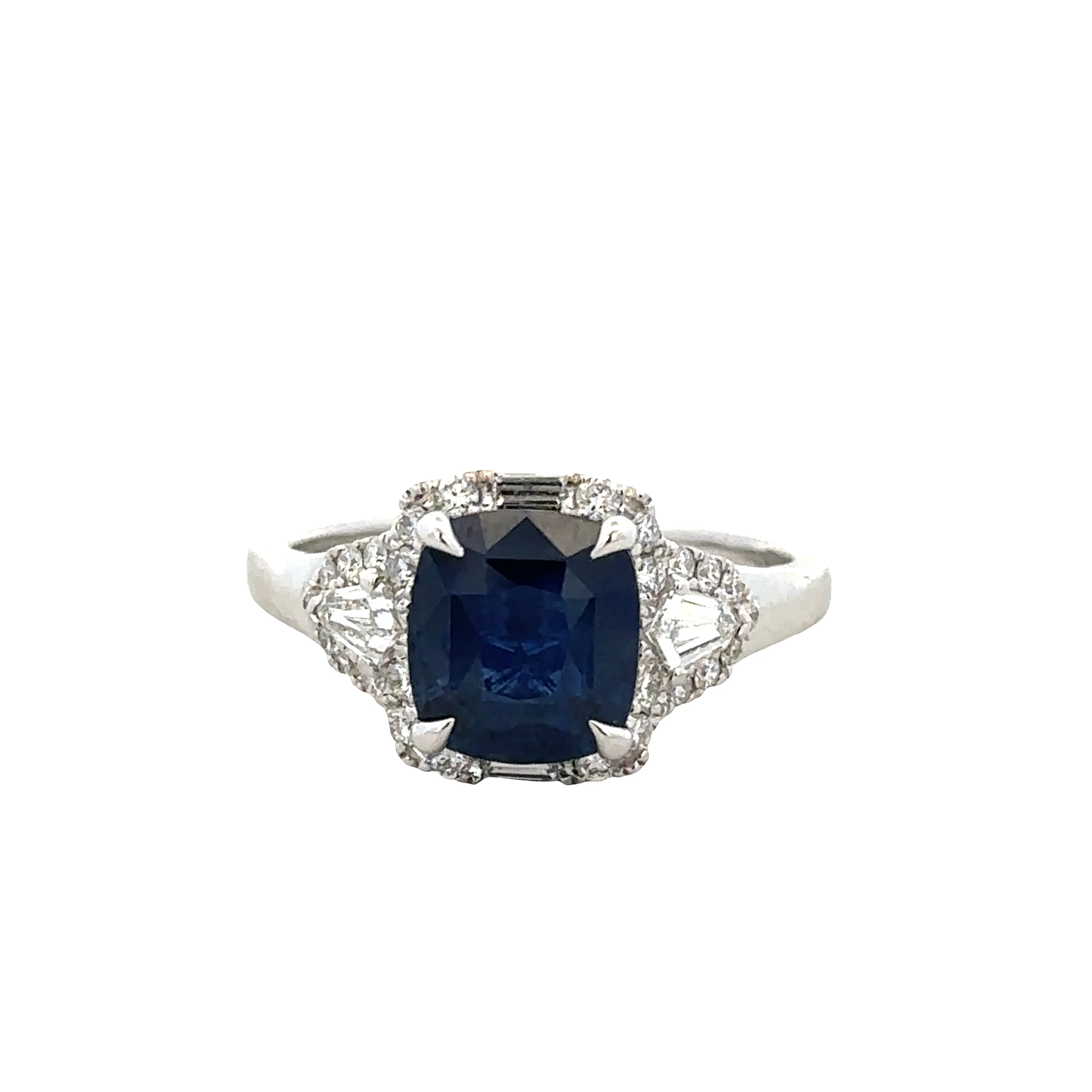 18k White Gold Sapphire & Diamond Halo Ring – Size 7.25