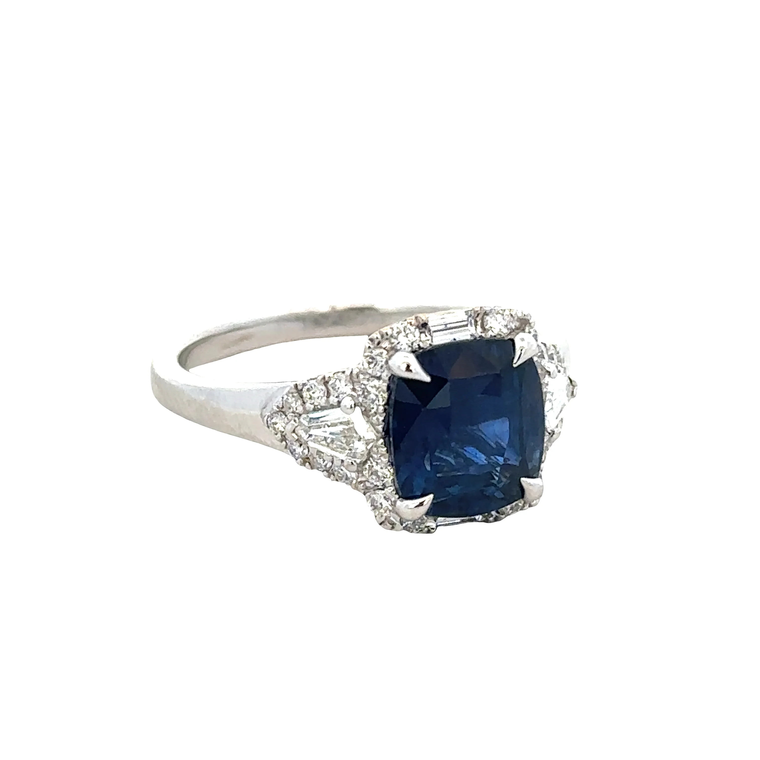 18k White Gold Sapphire & Diamond Halo Ring – Size 7.25 - Image 2