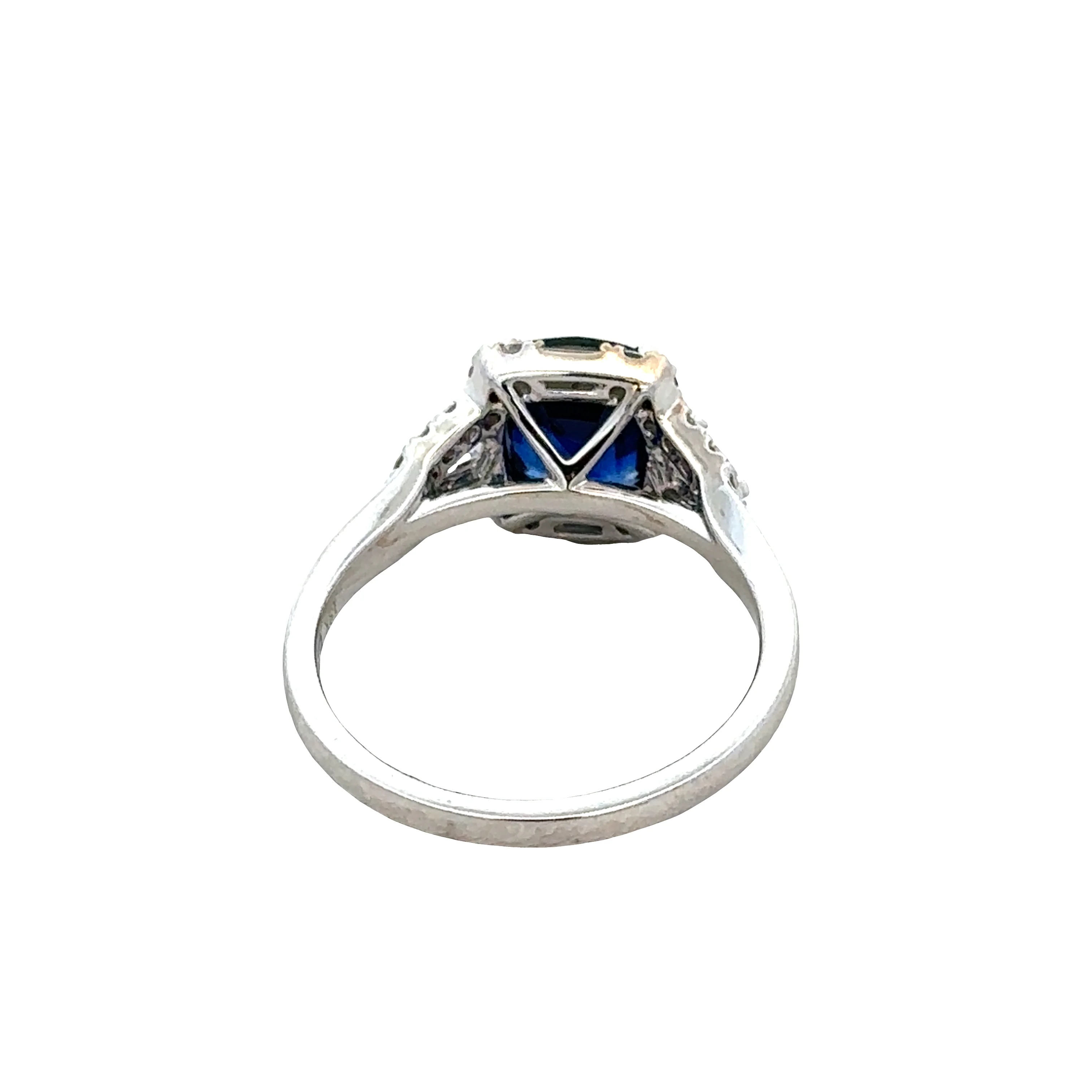 18k White Gold Sapphire & Diamond Halo Ring – Size 7.25 - Image 3