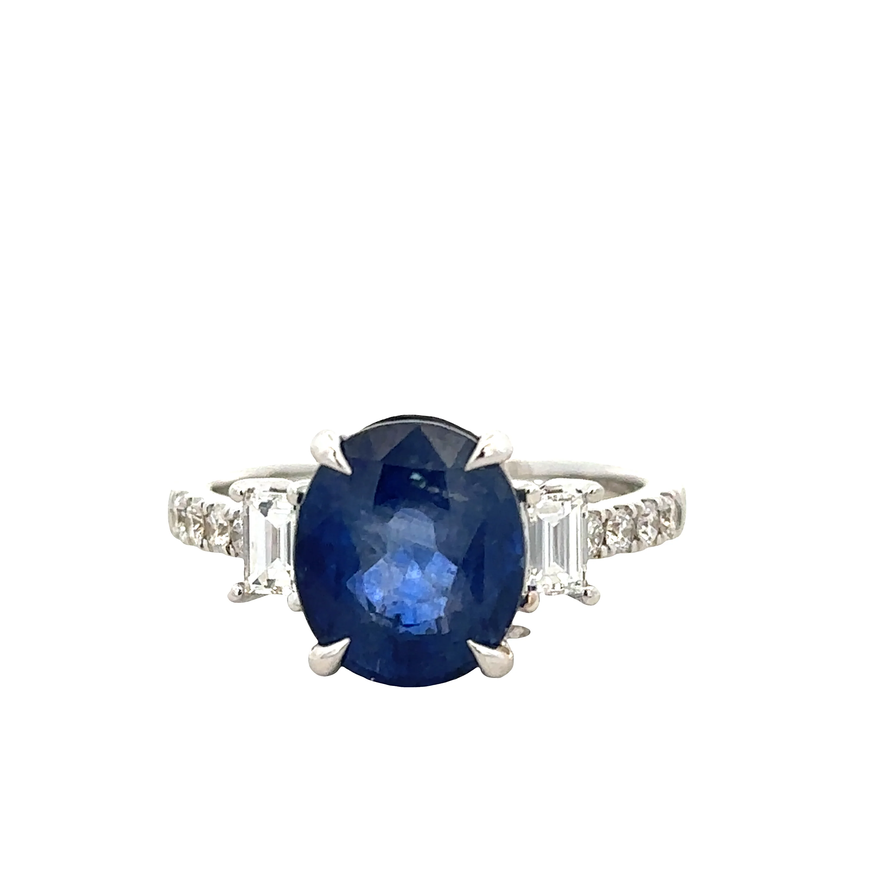 18k White Gold Sapphire & Diamond Three-Stone Ring – Size 7.25