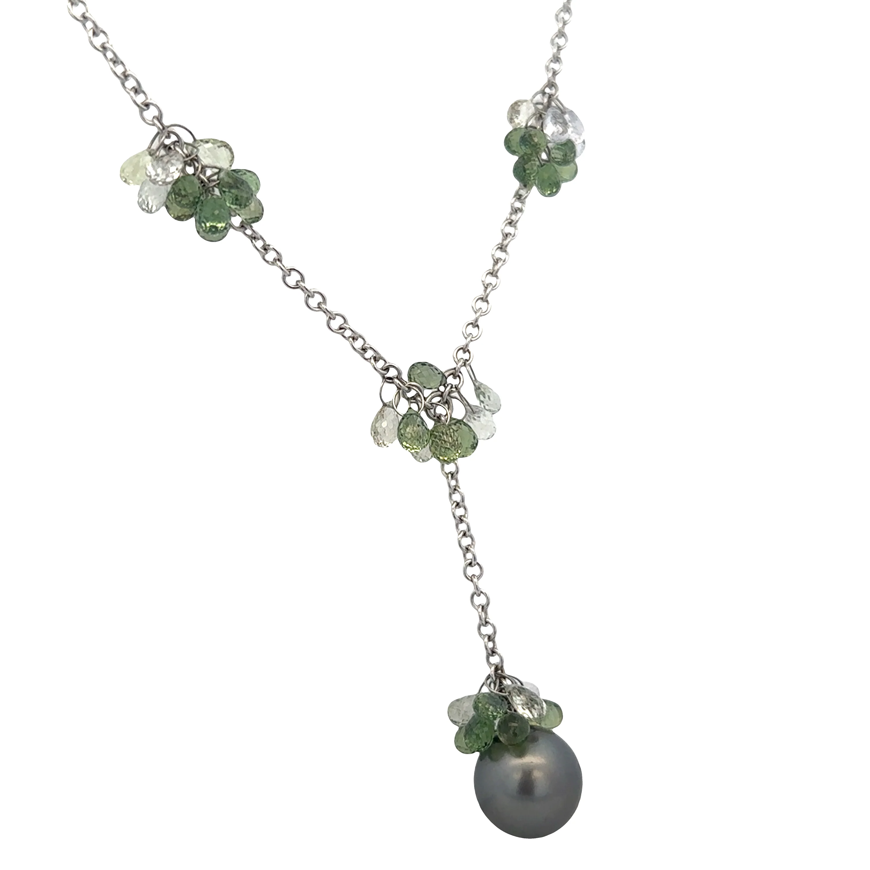 18k White Gold Tahitian Pearl & Briolette Sapphire Necklace – 16" - Image 2