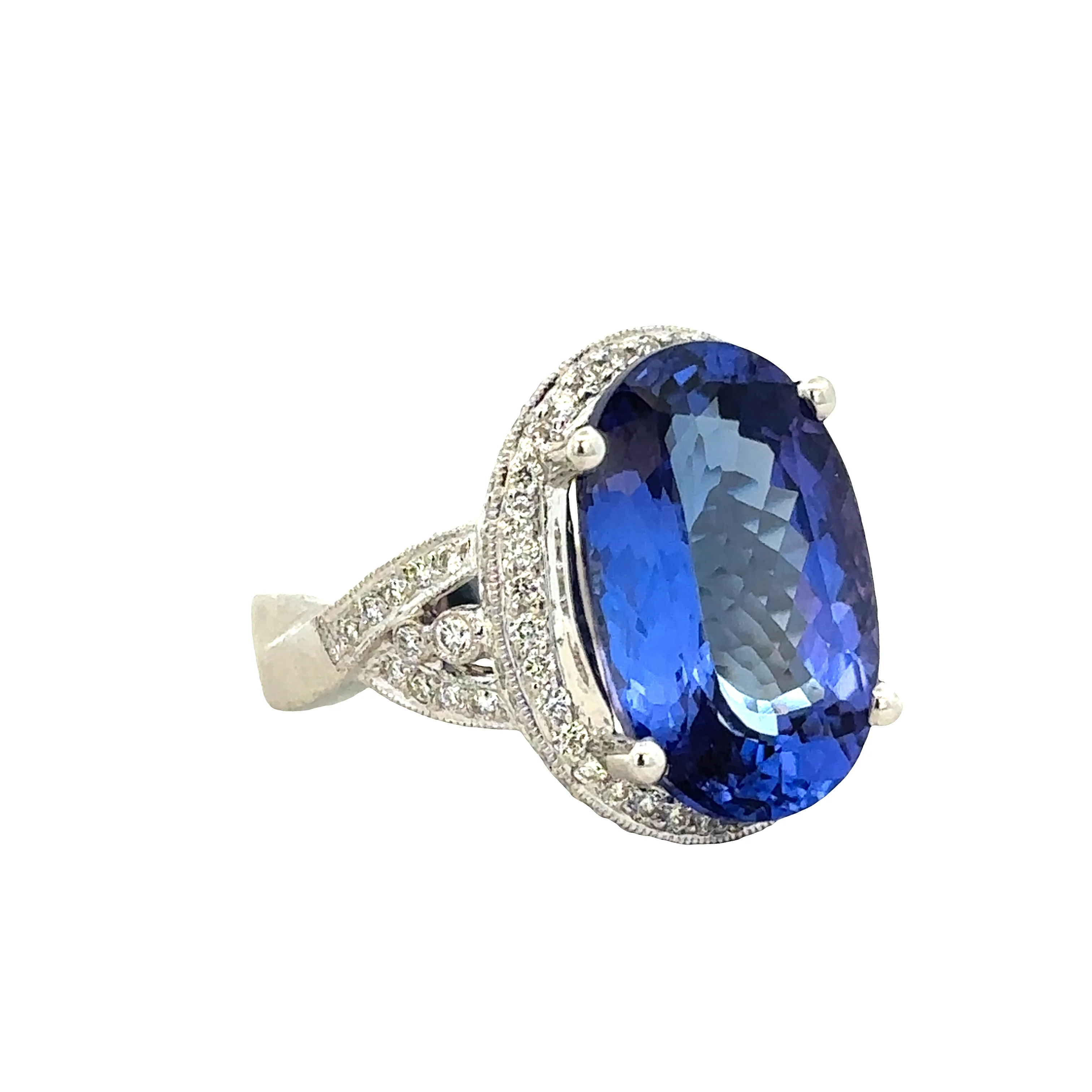 18k White Gold Tanzanite & Diamond Halo Ring – Size 8 - Image 2
