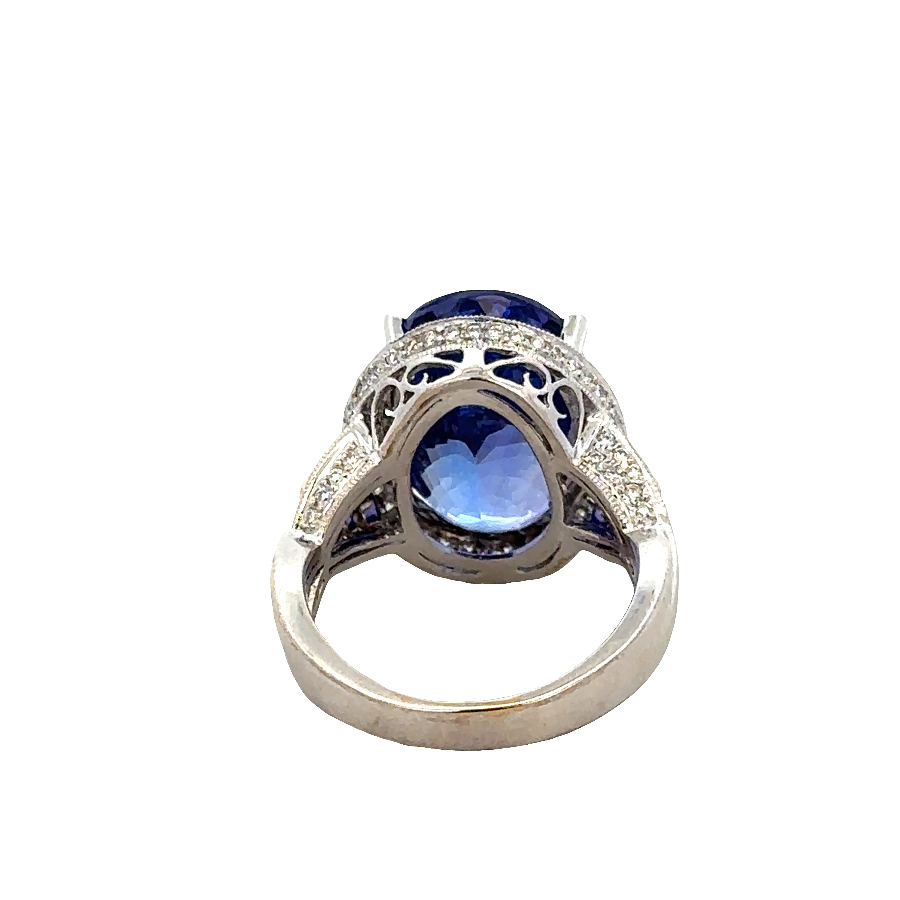 18k White Gold Tanzanite & Diamond Halo Ring – Size 8 - Image 3