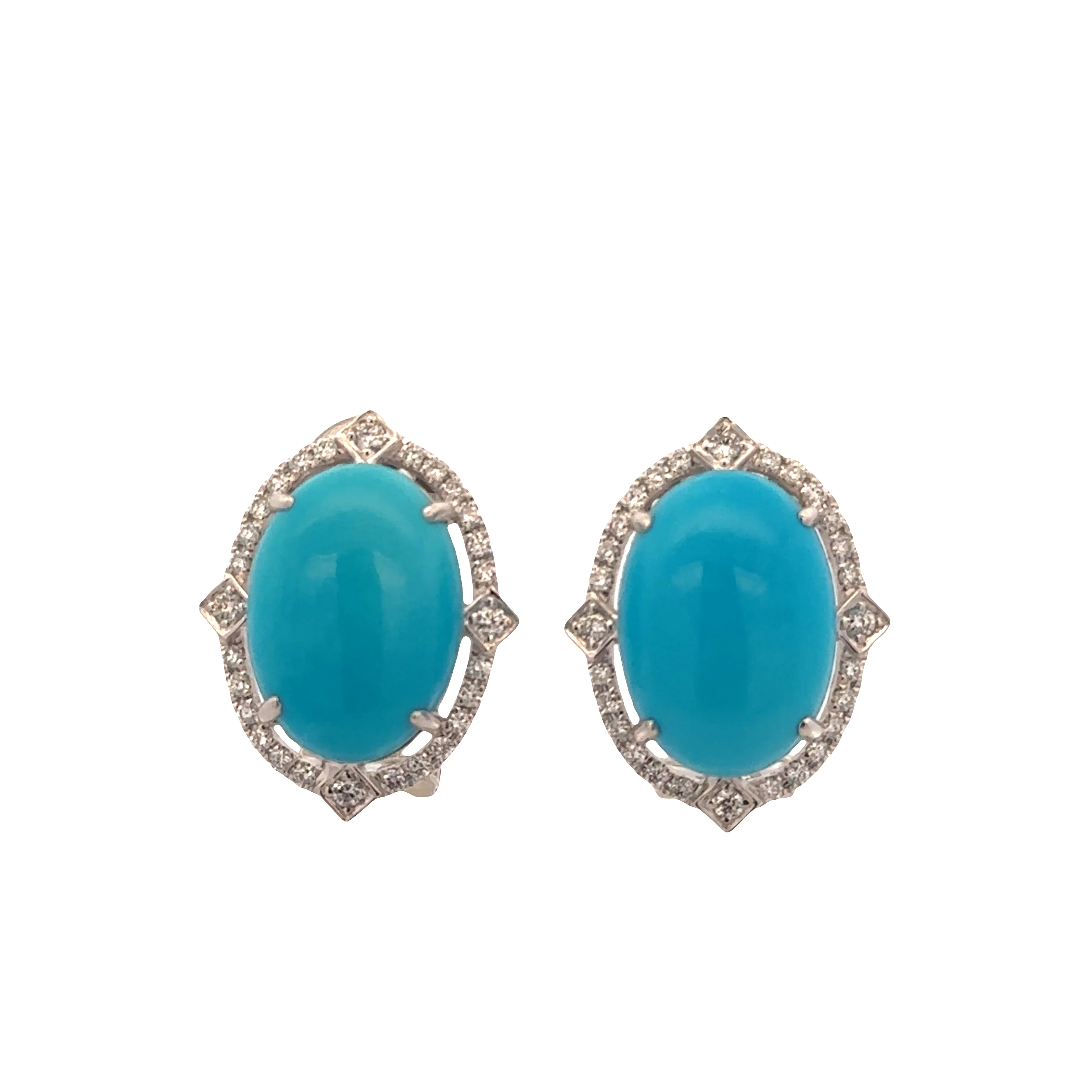 18k White Gold Turquoise & Diamond Statement Earrings – 3/4" Tall