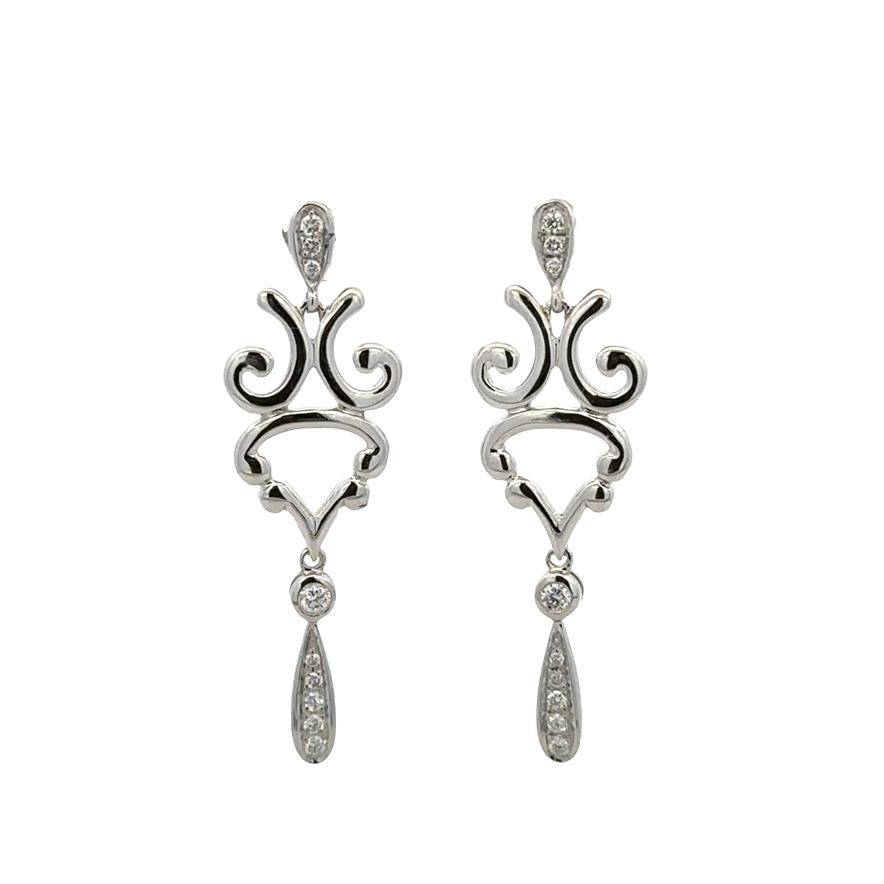 18k White Gold Vintage Inspired Diamond Drop Earrings – 0.42 CTW
