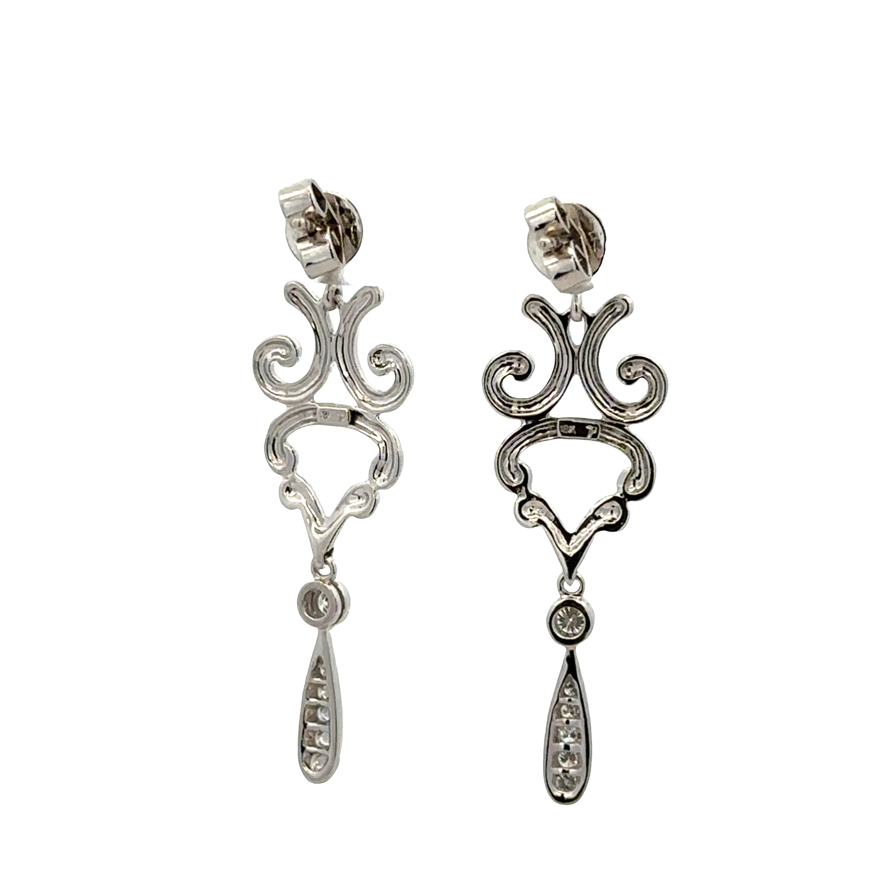 18k White Gold Vintage Inspired Diamond Drop Earrings – 0.42 CTW - Image 2