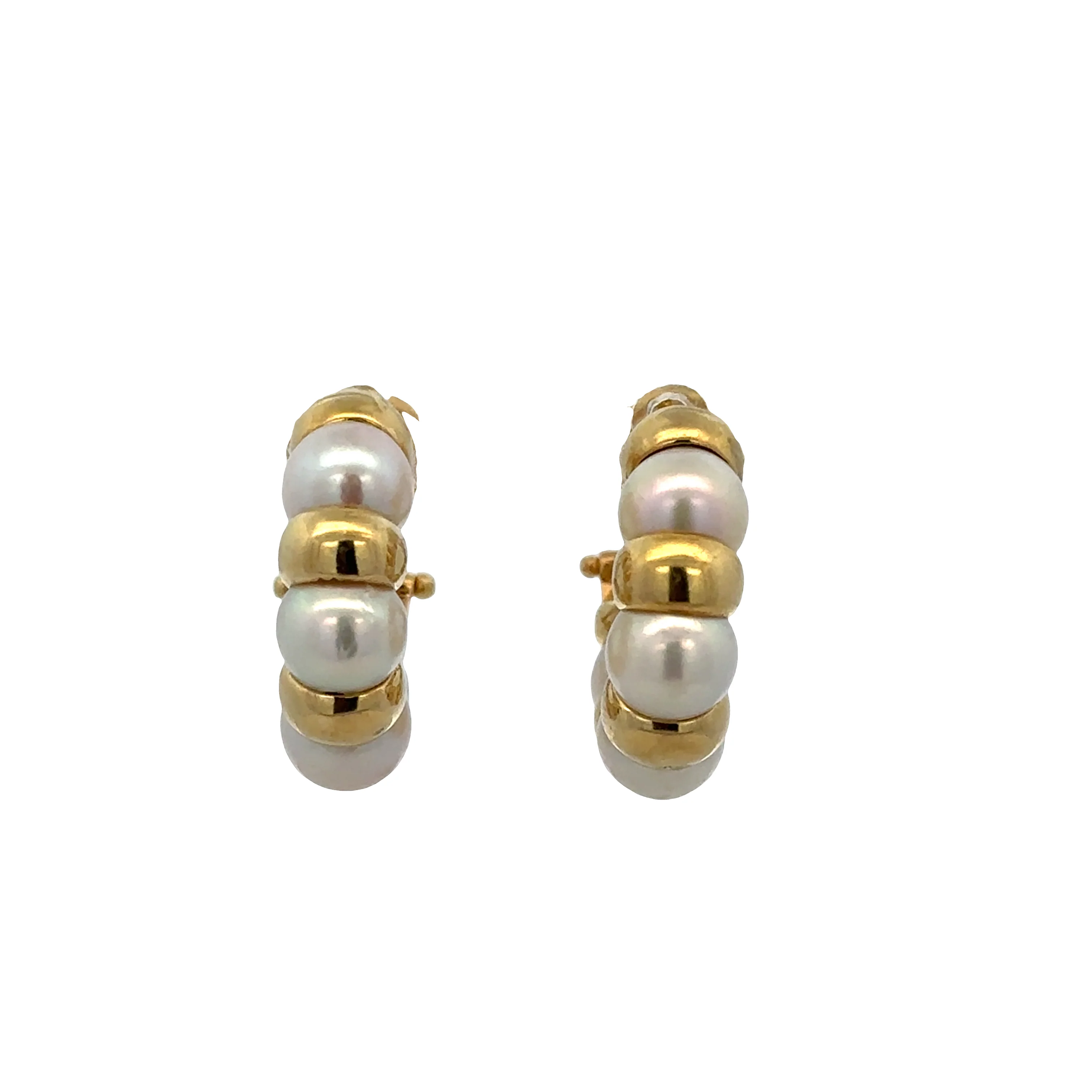 18k Yellow Gold Akoya Pearl & Bead Hoop Earrings – 3/4" Tall