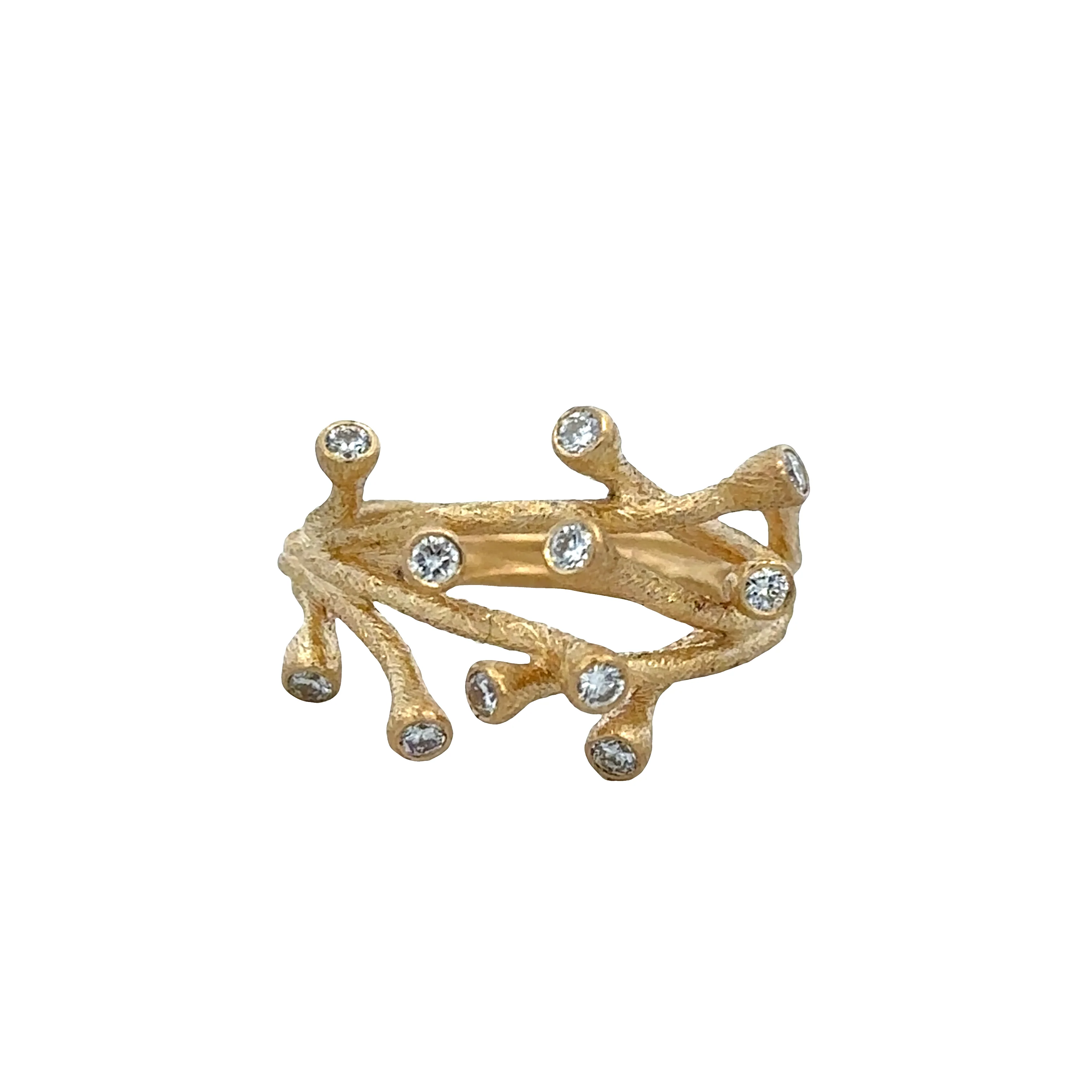18k Yellow Gold Diamond Brutalist Style Ring – Size 6.5