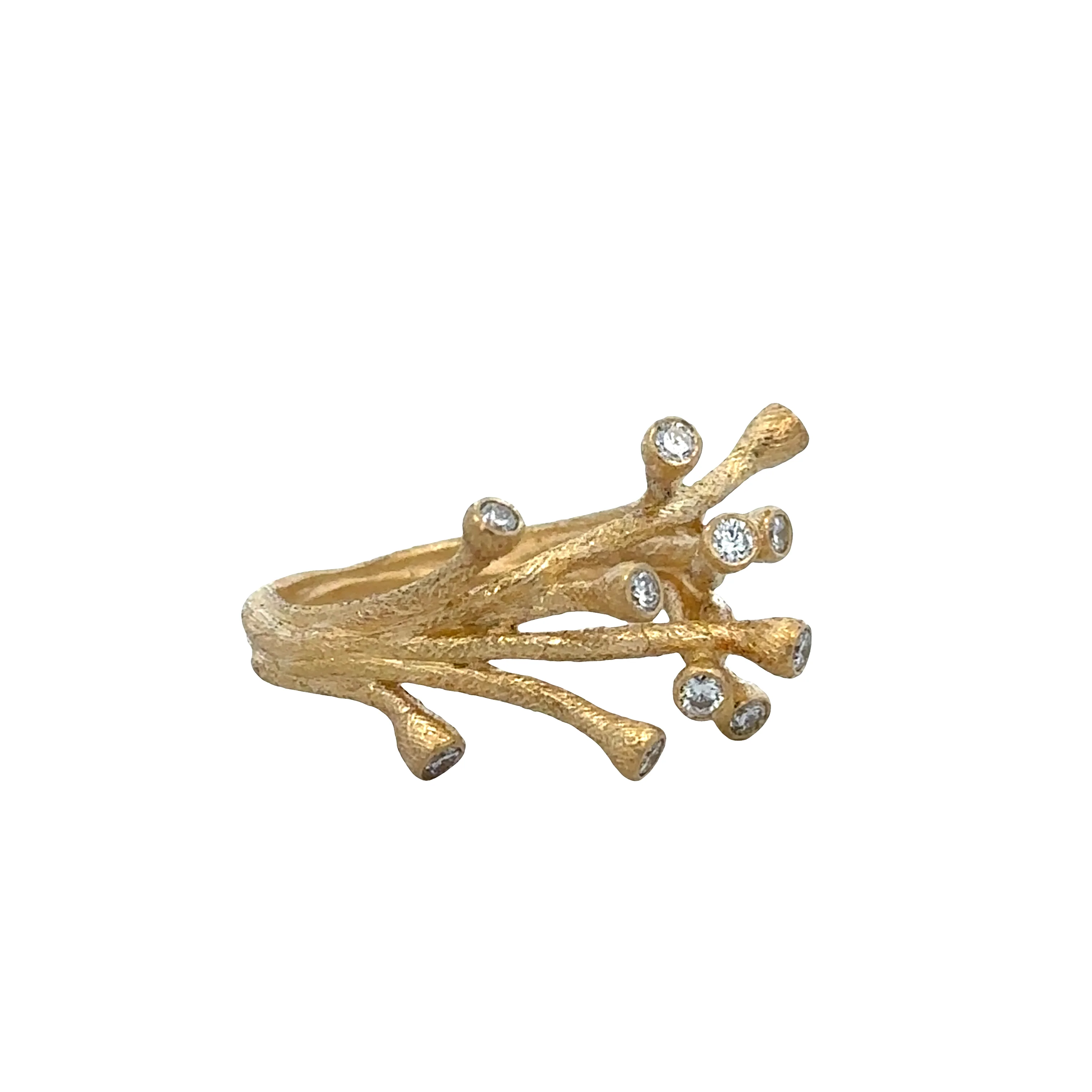 18k Yellow Gold Diamond Brutalist Style Ring – Size 6.5 - Image 2