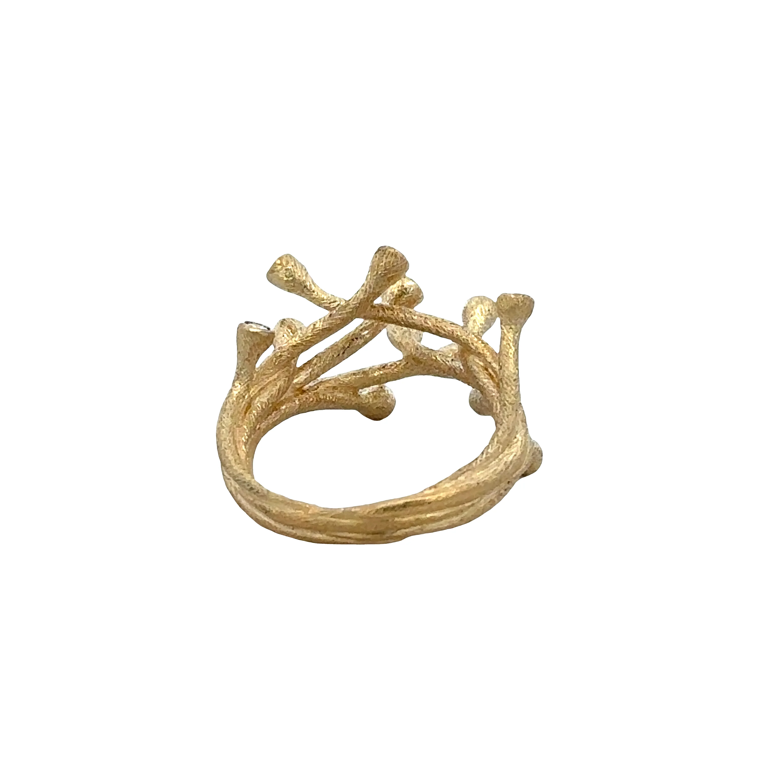 18k Yellow Gold Diamond Brutalist Style Ring – Size 6.5 - Image 3