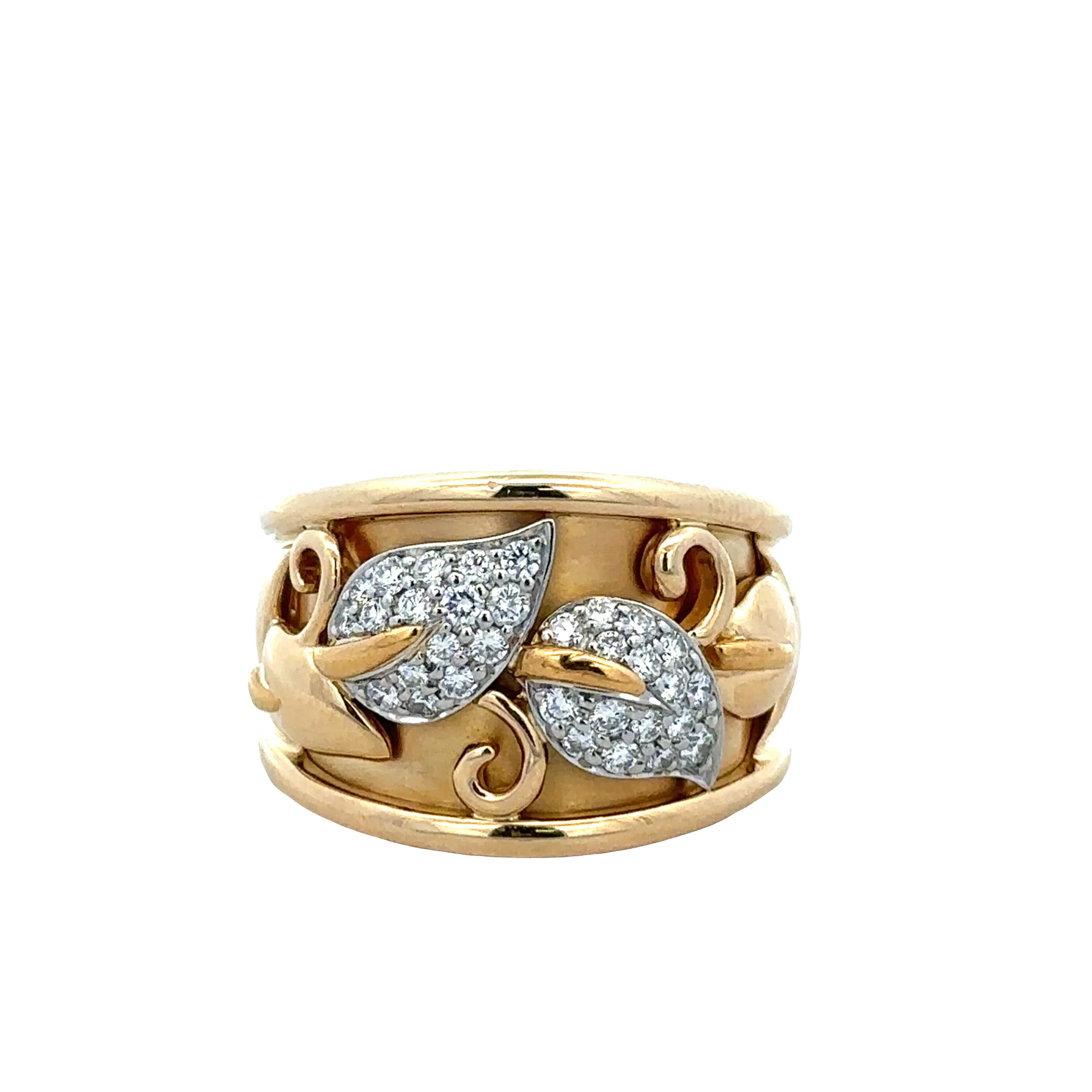 18k Yellow Gold Diamond Foliate Statement Band – Size 6.25