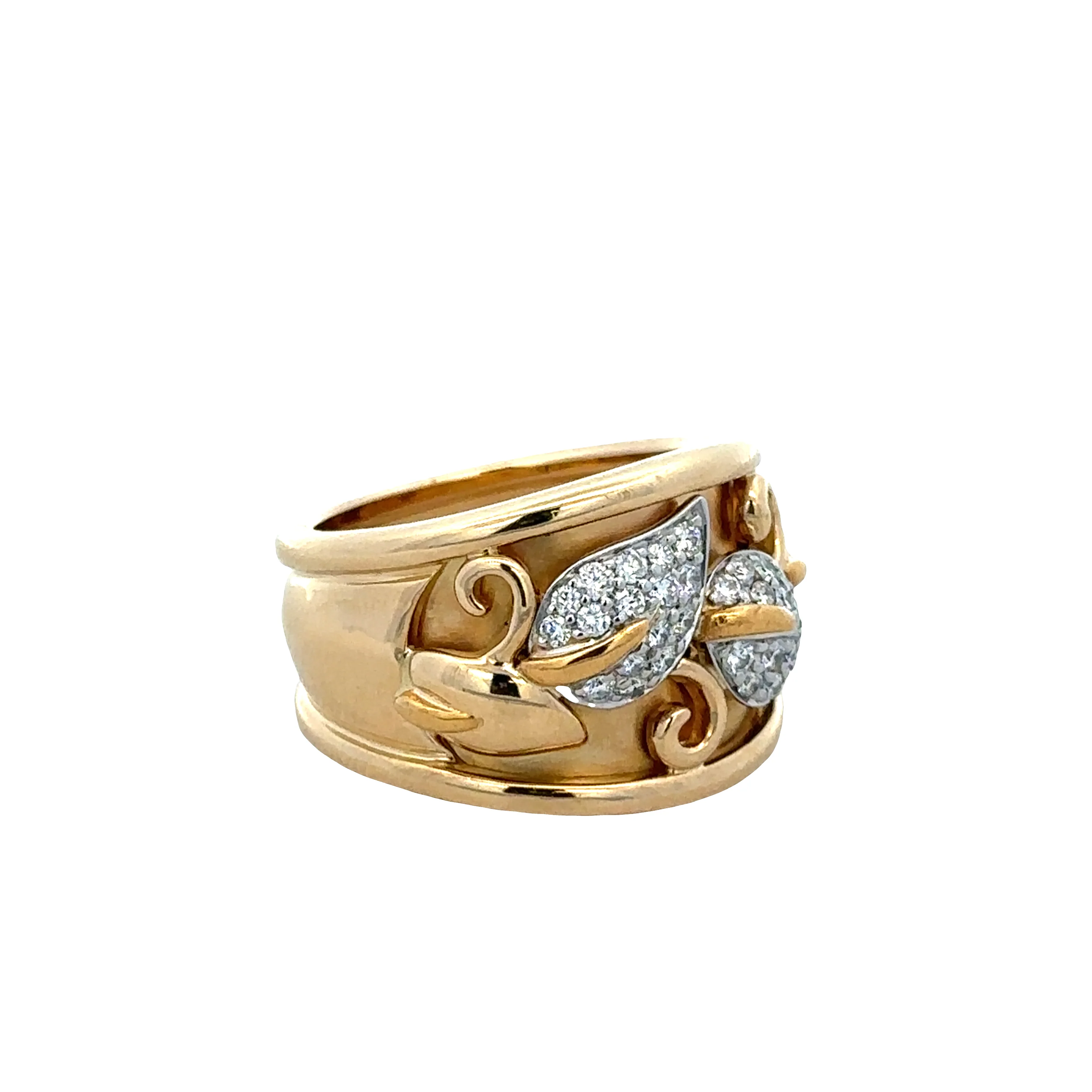 18k Yellow Gold Diamond Foliate Statement Band – Size 6.25 - Image 2