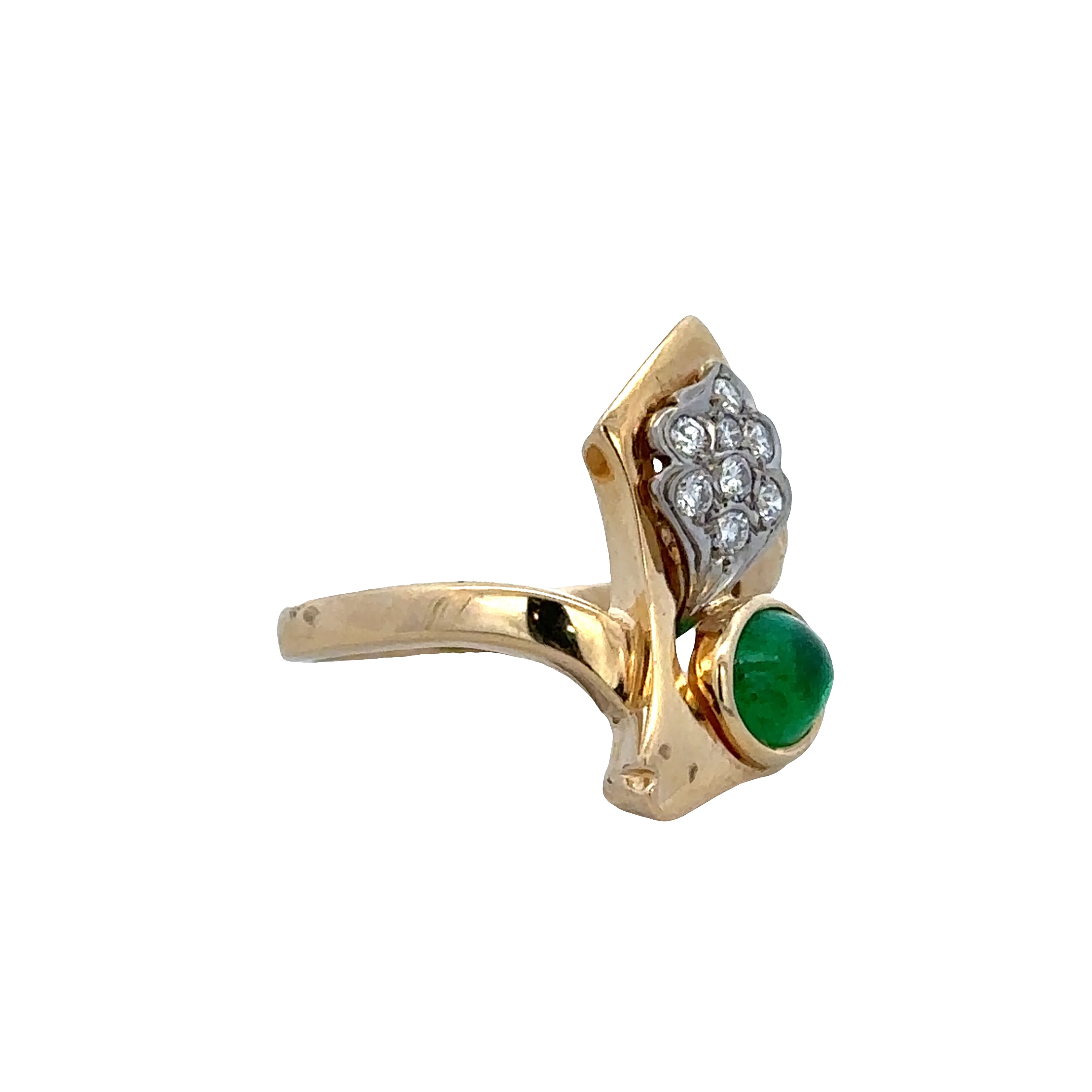 18k Yellow Gold Emerald & Diamond Abstract Floral Ring – Size 6.5 - Image 2
