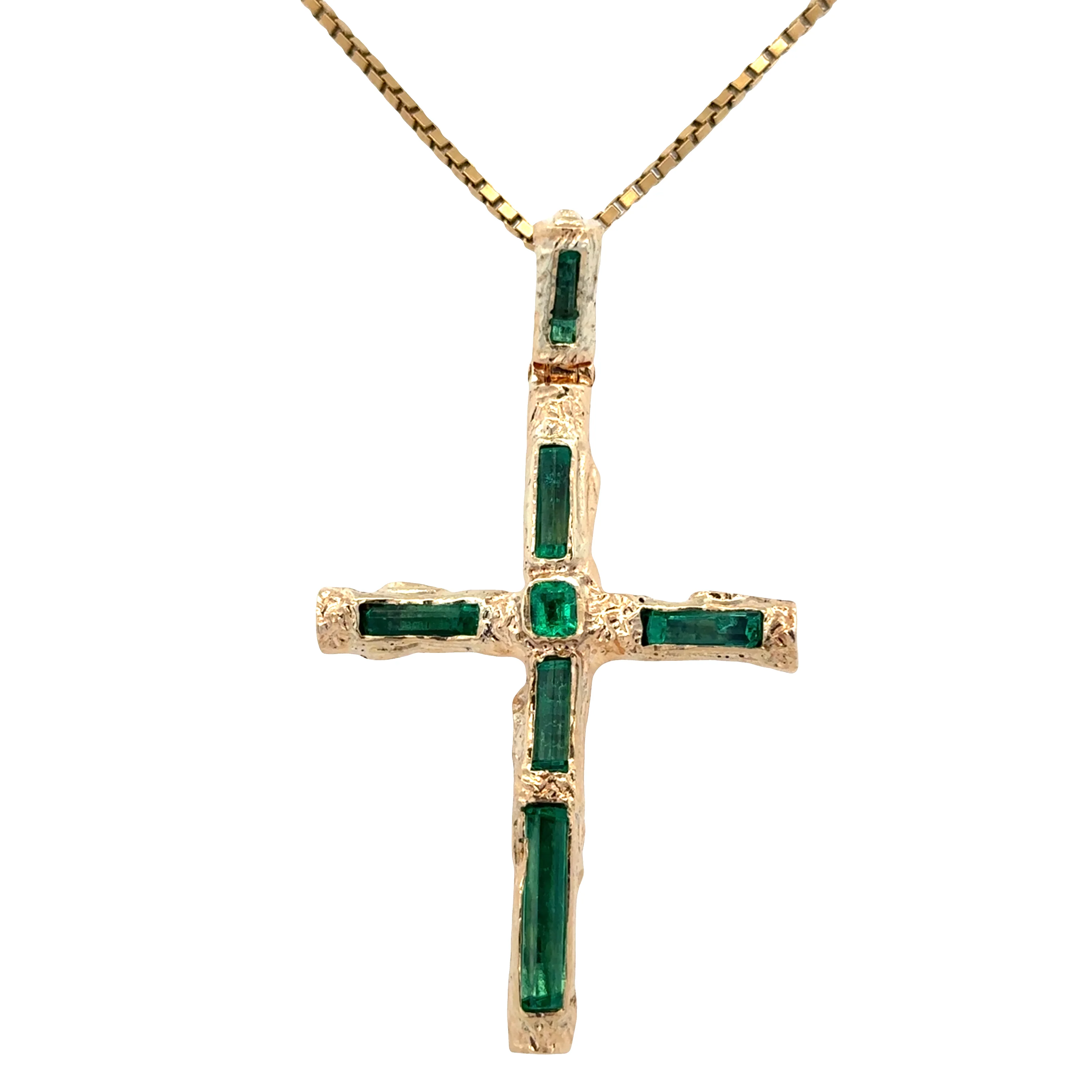 18k Yellow Gold Emerald & Green Tourmaline Cross Pendant Necklace – 24"