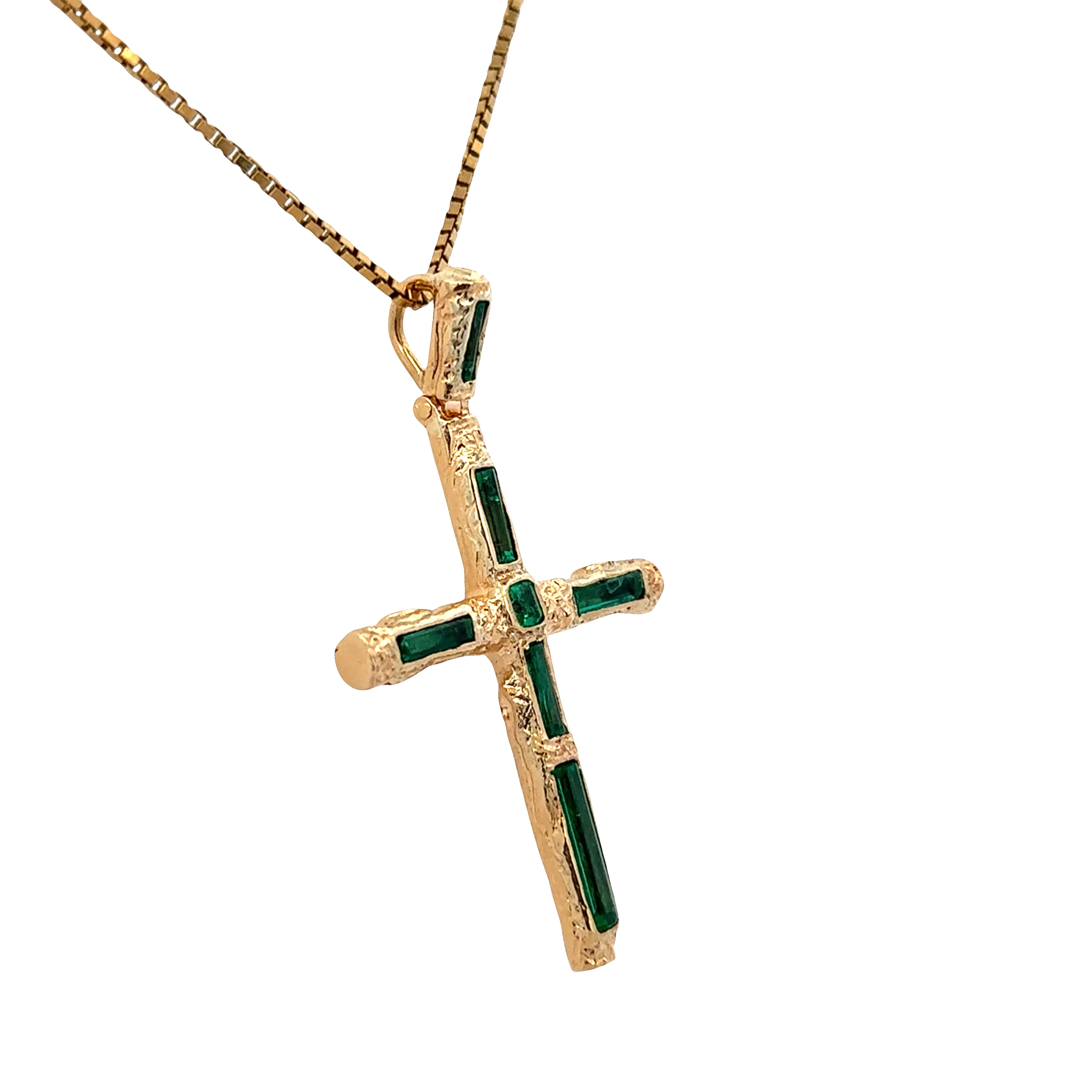 18k Yellow Gold Emerald & Green Tourmaline Cross Pendant Necklace – 24" - Image 2