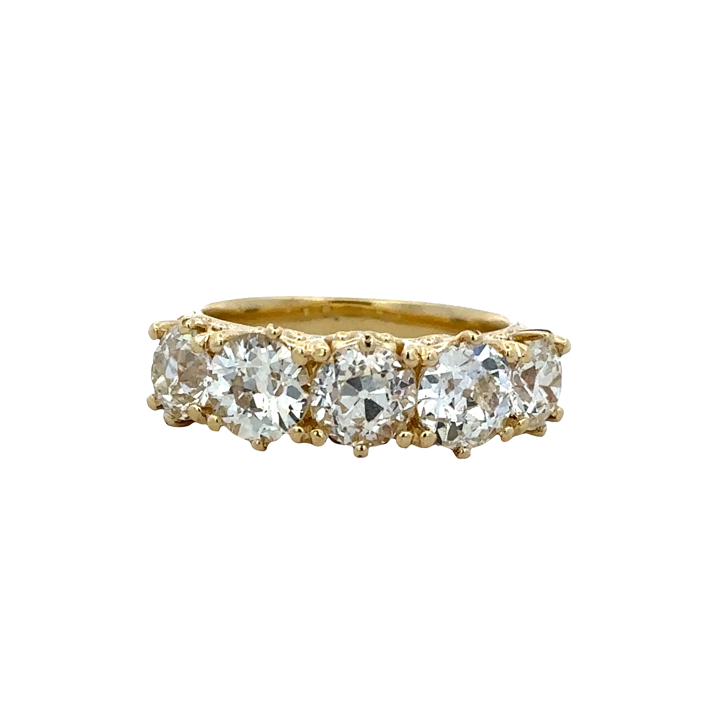 18k Yellow Gold Five-Stone Fancy Yellow Old European Cut Diamond Ring – Size 6.75