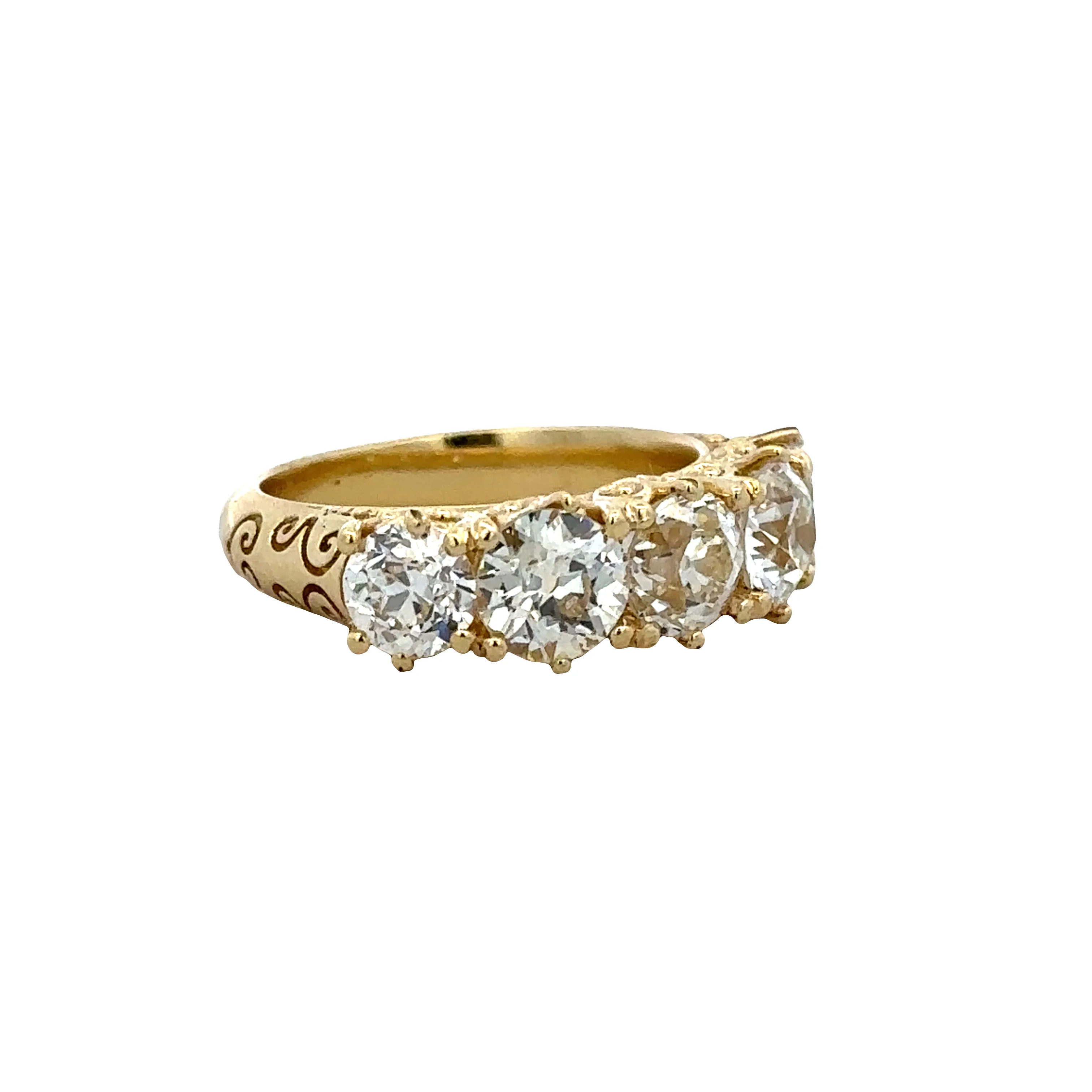 18k Yellow Gold Five-Stone Fancy Yellow Old European Cut Diamond Ring – Size 6.75 - Image 2