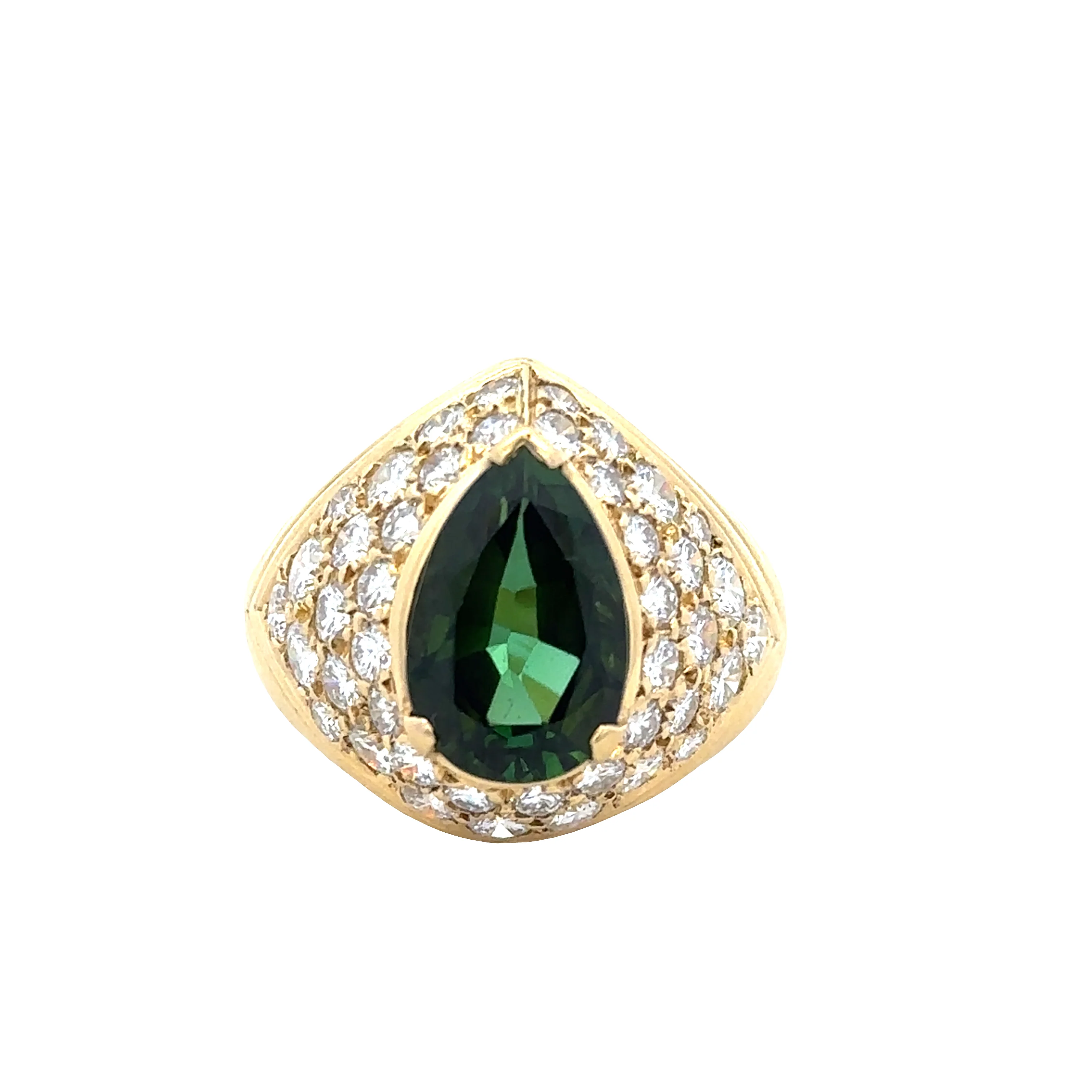 18k Yellow Gold Green Tourmaline and Diamond Ring – Size 6.75
