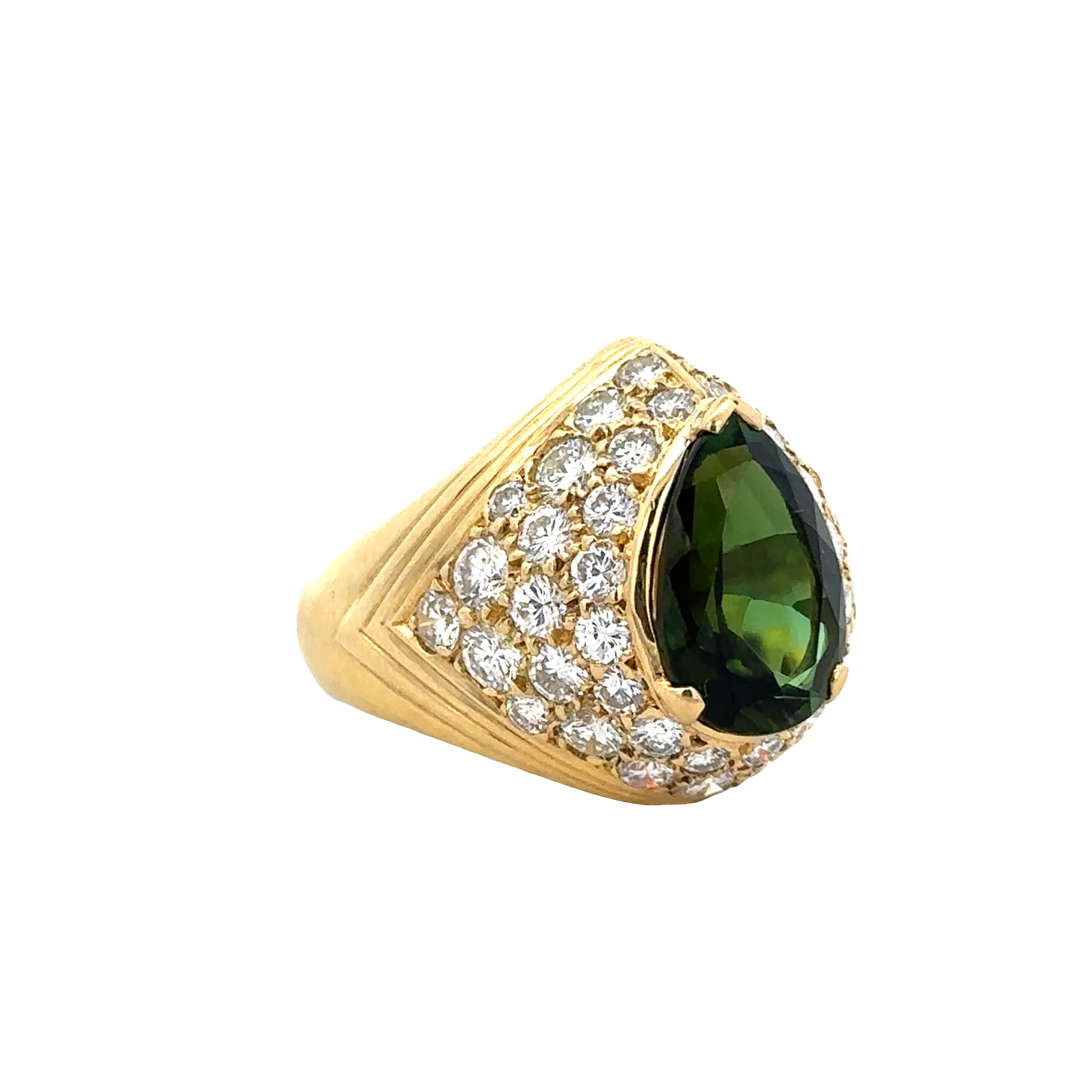 18k Yellow Gold Green Tourmaline and Diamond Ring – Size 6.75 - Image 2