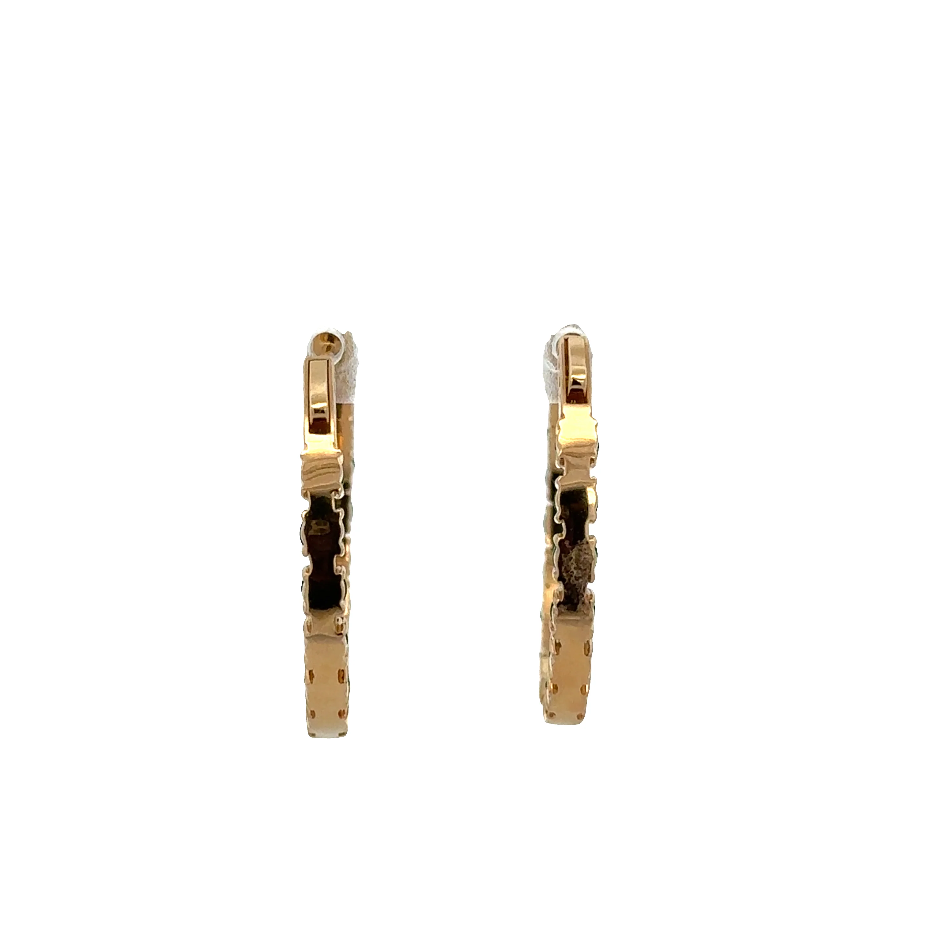 18k Yellow Gold Hoop Earrings with 4.39 CTW Emerald Cabochons – 1" Tall - Image 4