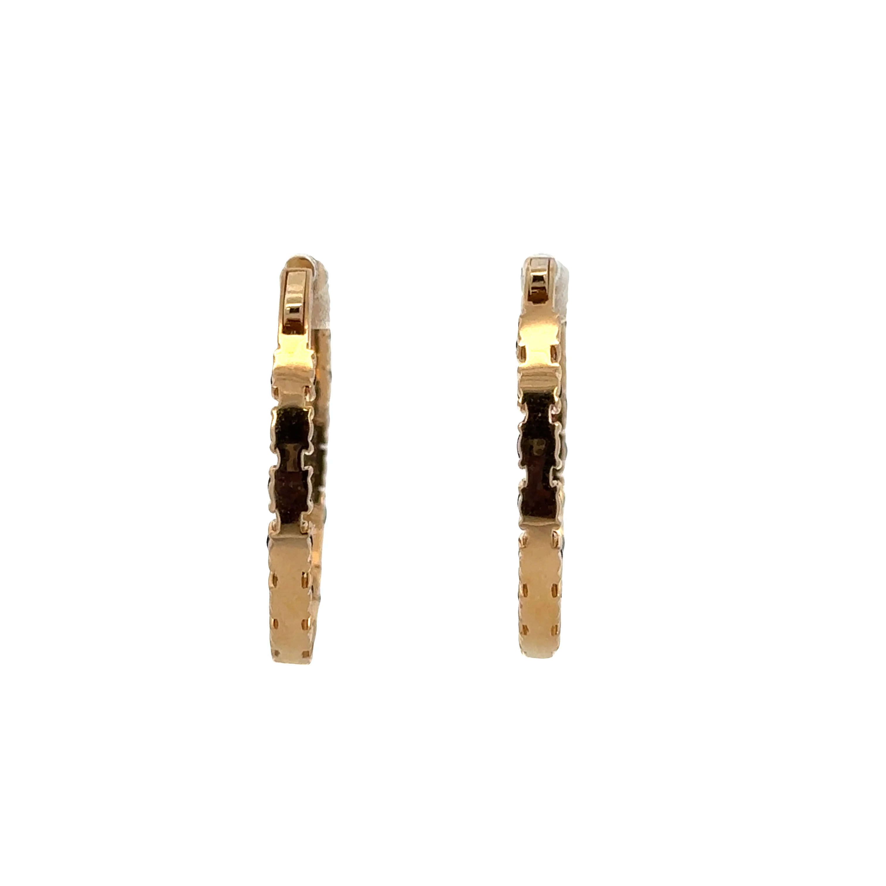 18k Yellow Gold Hoop Earrings with 6.08 CTW Blue Sapphire Cabochons – 1-1/8" Tall - Image 3