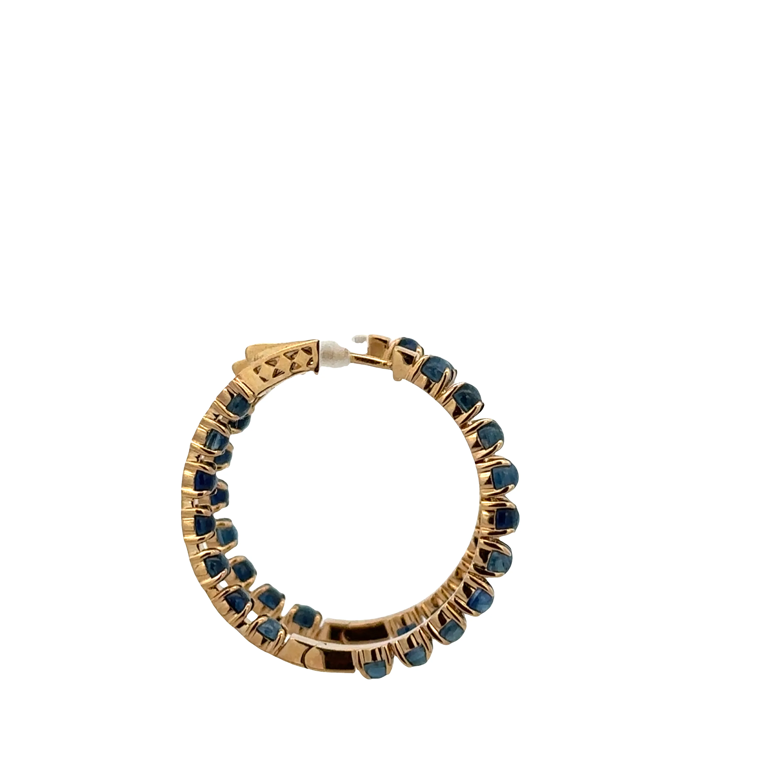 18k Yellow Gold Hoop Earrings with 6.08 CTW Blue Sapphire Cabochons – 1-1/8" Tall - Image 4