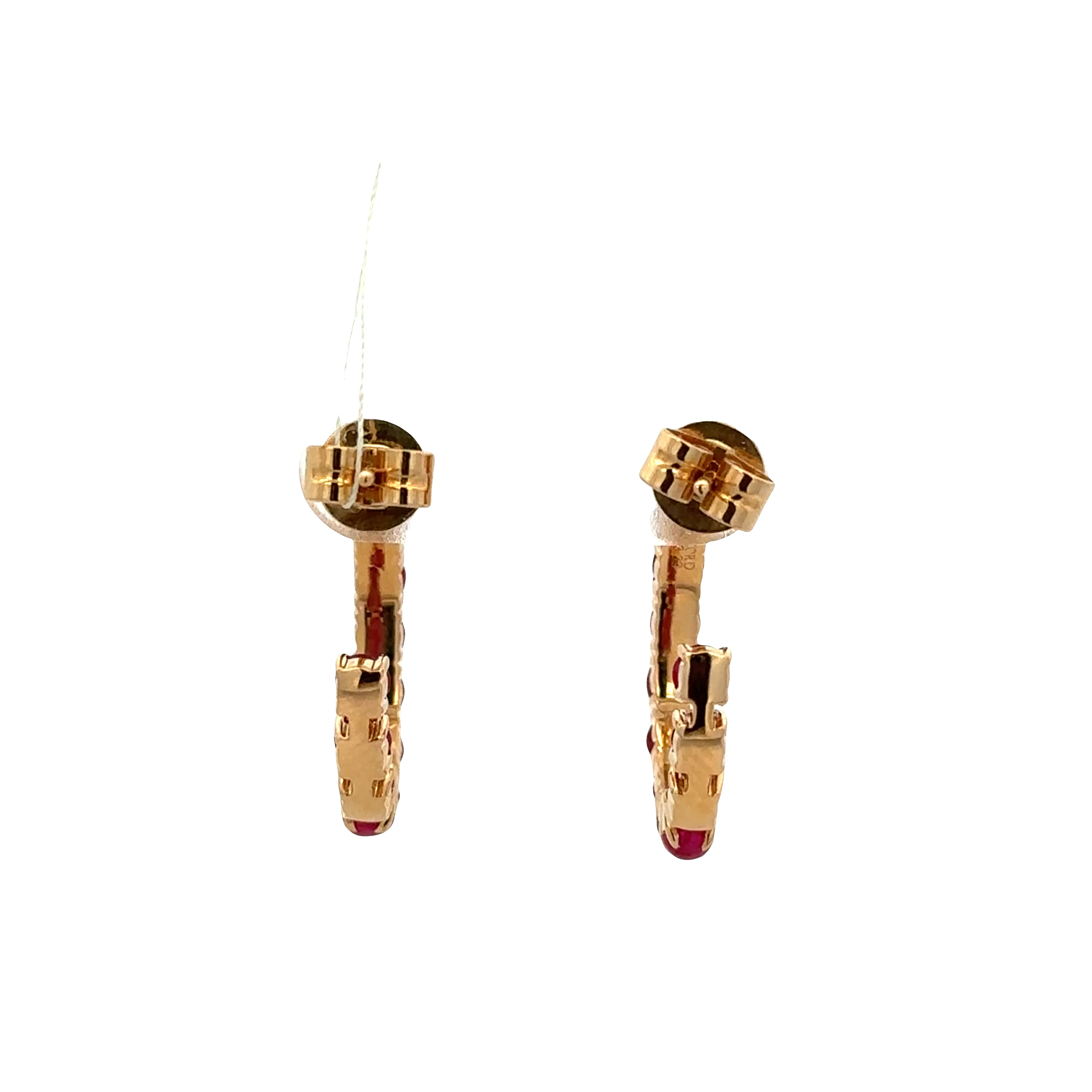18k Yellow Gold Huggie Earrings with 3.42 CTW Ruby Cabochons – 3/4" Tall - Image 4