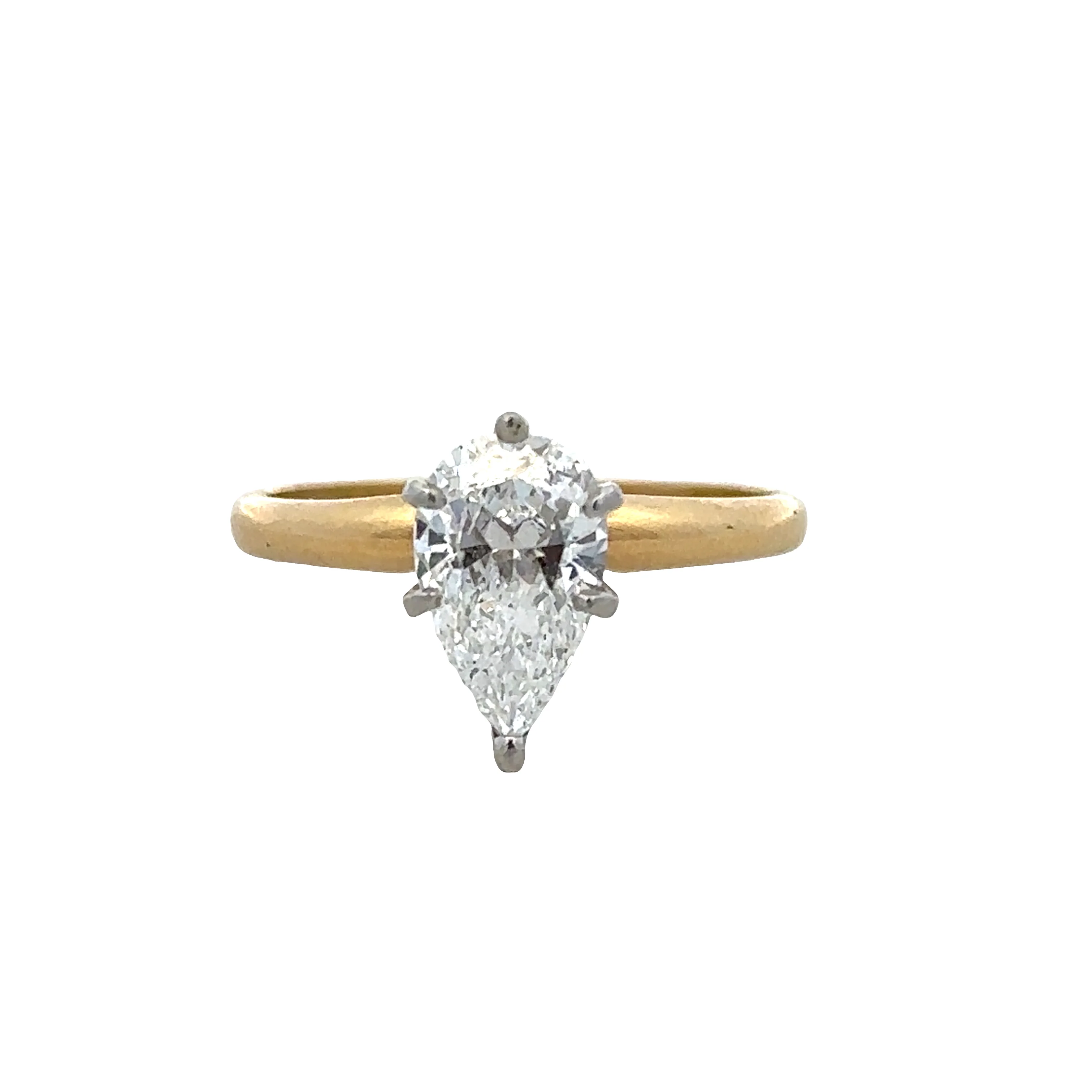18k Yellow Gold & Platinum 1.35ct GIA Pear-Shaped Diamond Solitaire Engagement Ring – Size 8