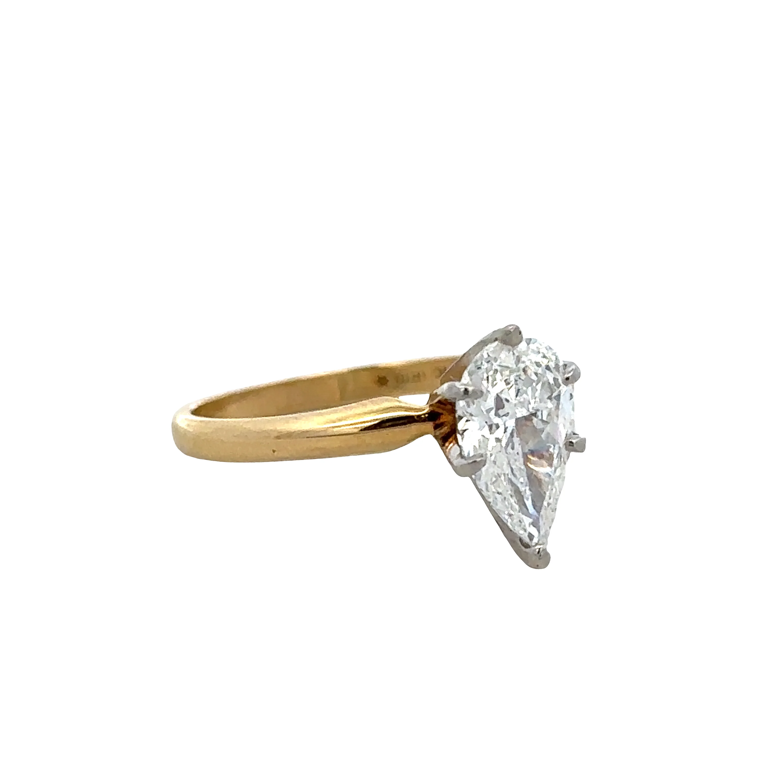 18k Yellow Gold & Platinum 1.35ct GIA Pear-Shaped Diamond Solitaire Engagement Ring – Size 8 - Image 2