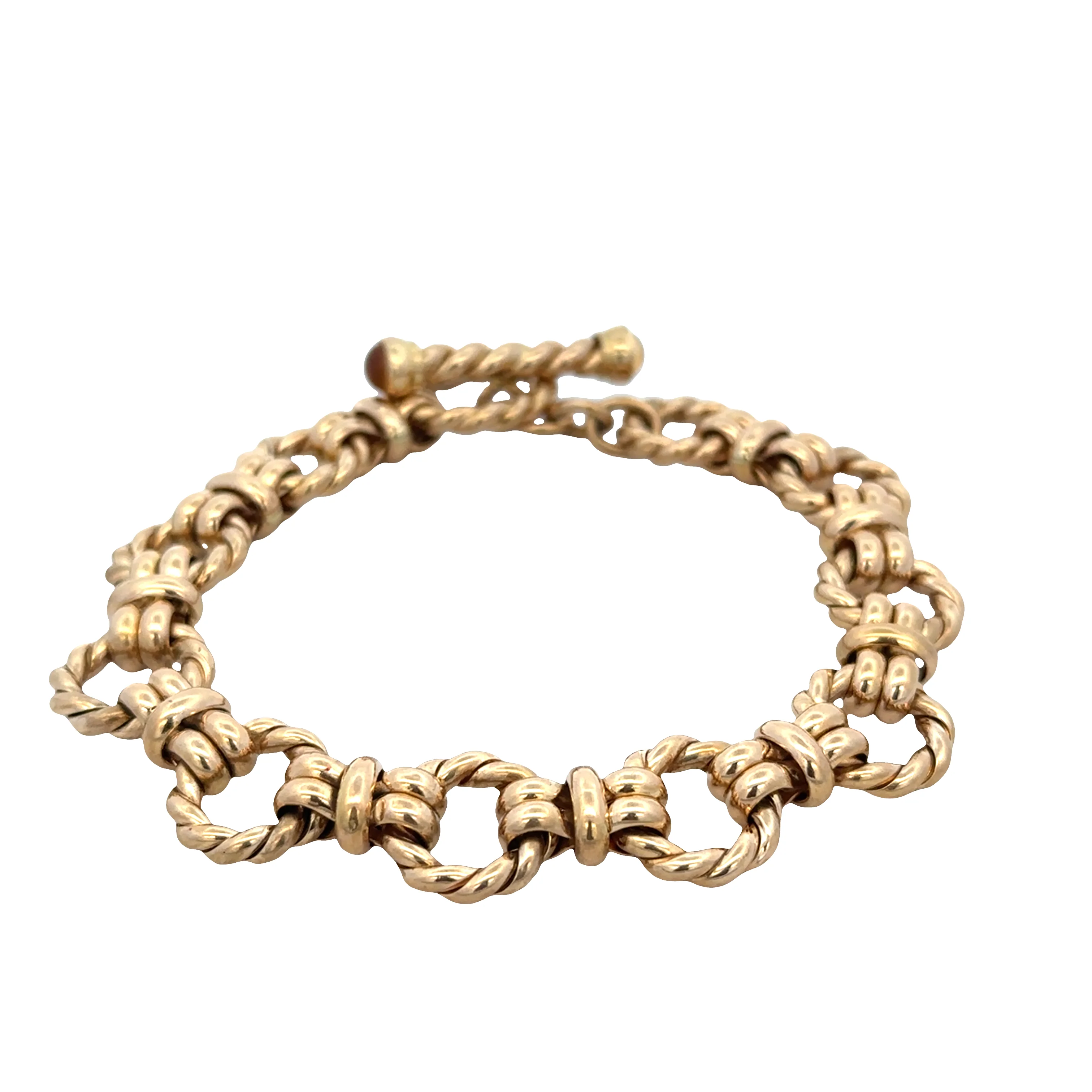 18k Yellow Gold Rope-Accented Circle Link Bracelet with Citrine Cabochon Ends – 8"