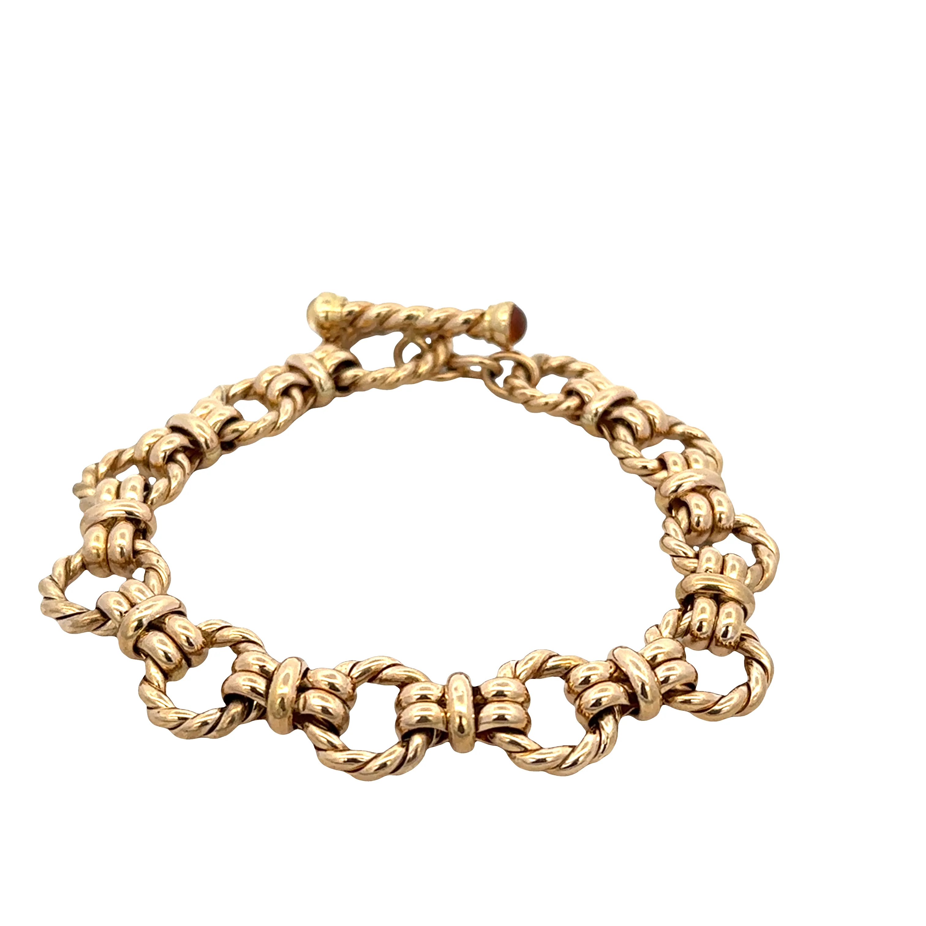 18k Yellow Gold Rope-Accented Circle Link Bracelet with Citrine Cabochon Ends – 8" - Image 2