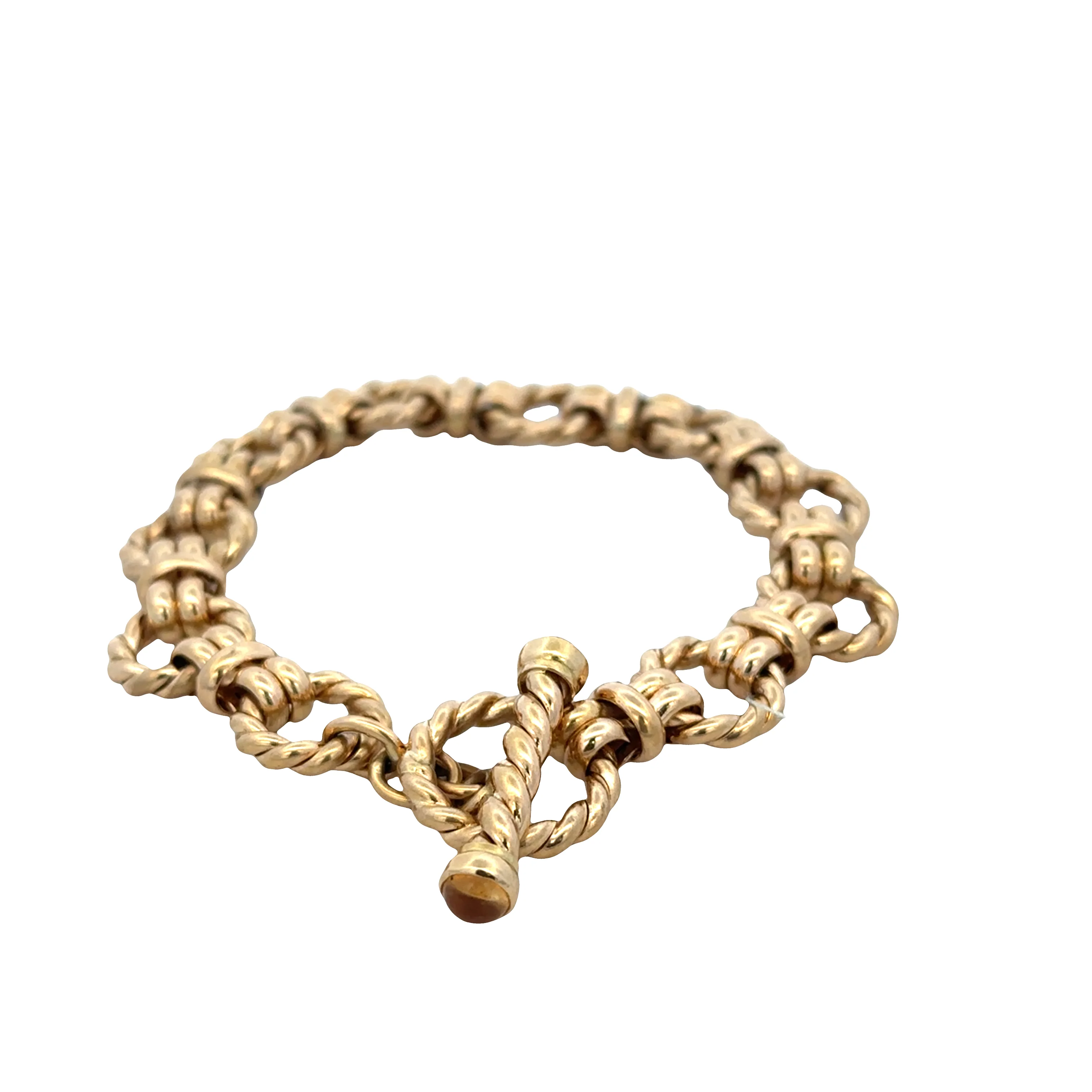 18k Yellow Gold Rope-Accented Circle Link Bracelet with Citrine Cabochon Ends – 8" - Image 3