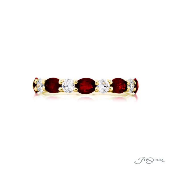 18k Yellow Gold Ruby & Diamond Alternating Band Ring – Size 6.5